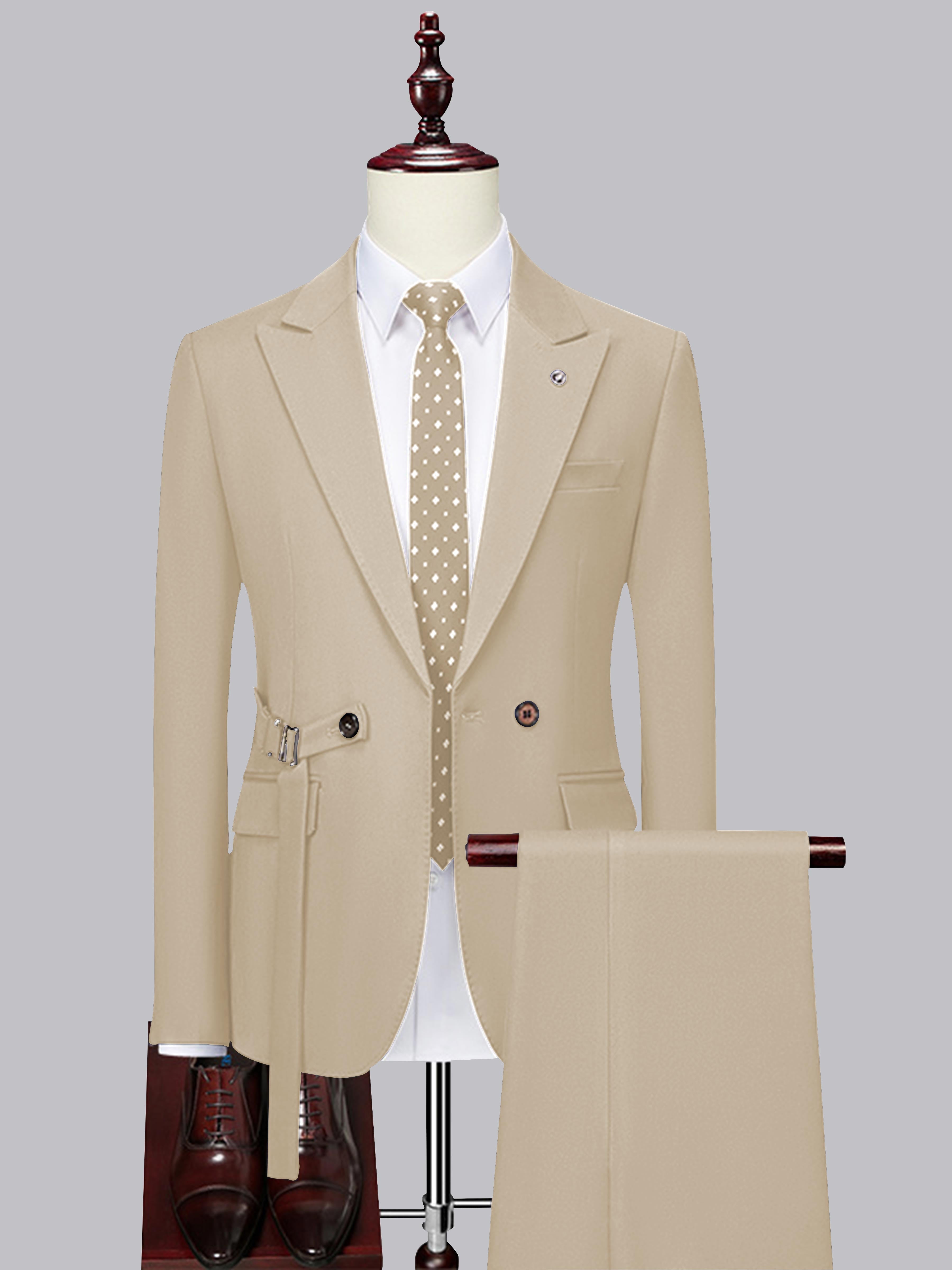 Contemporary Slim Cut Men's Decorative Belt 2 Pieces Wedding Suits