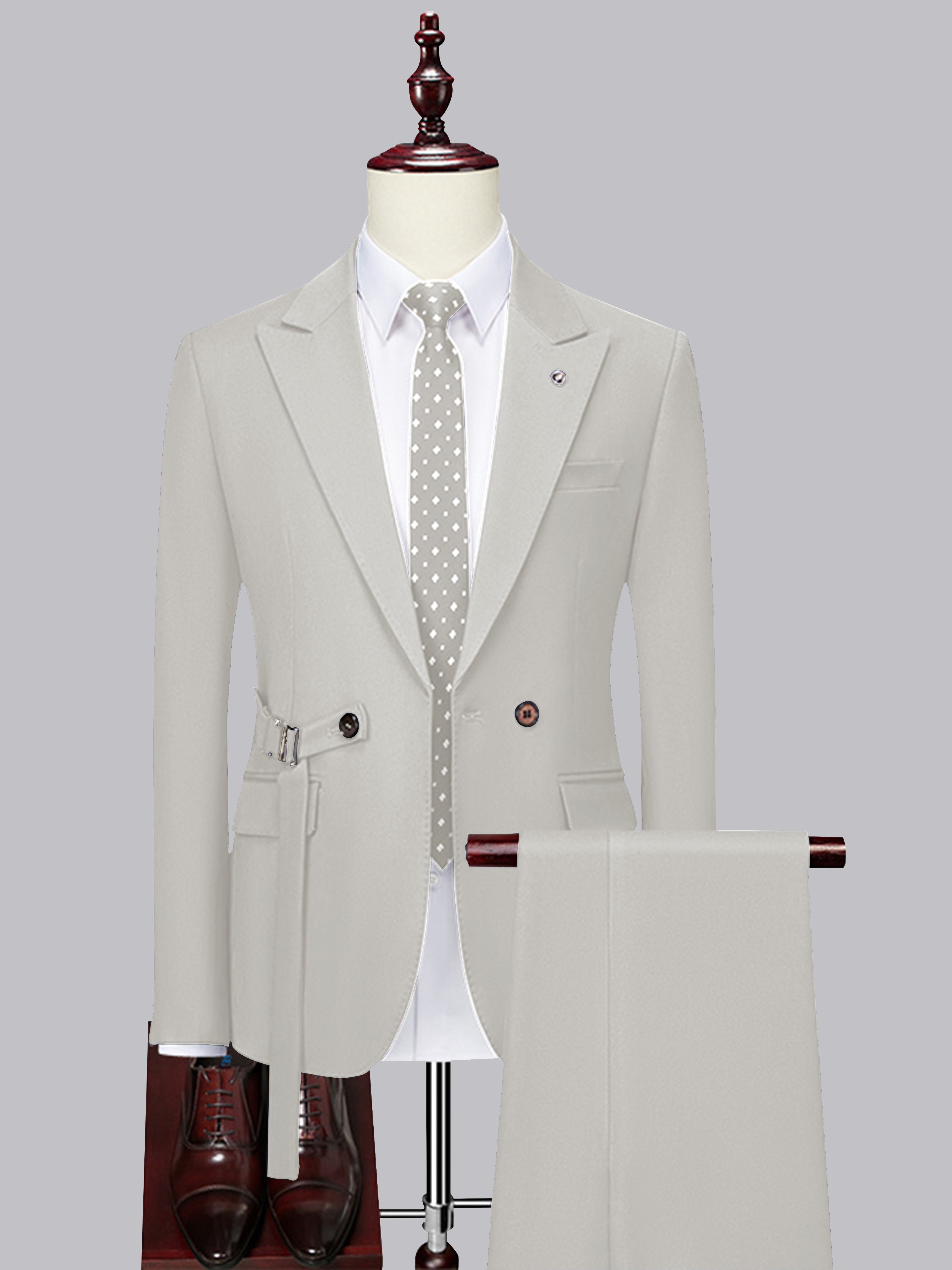 Contemporary Slim Cut Men's Decorative Belt 2 Pieces Wedding Suits