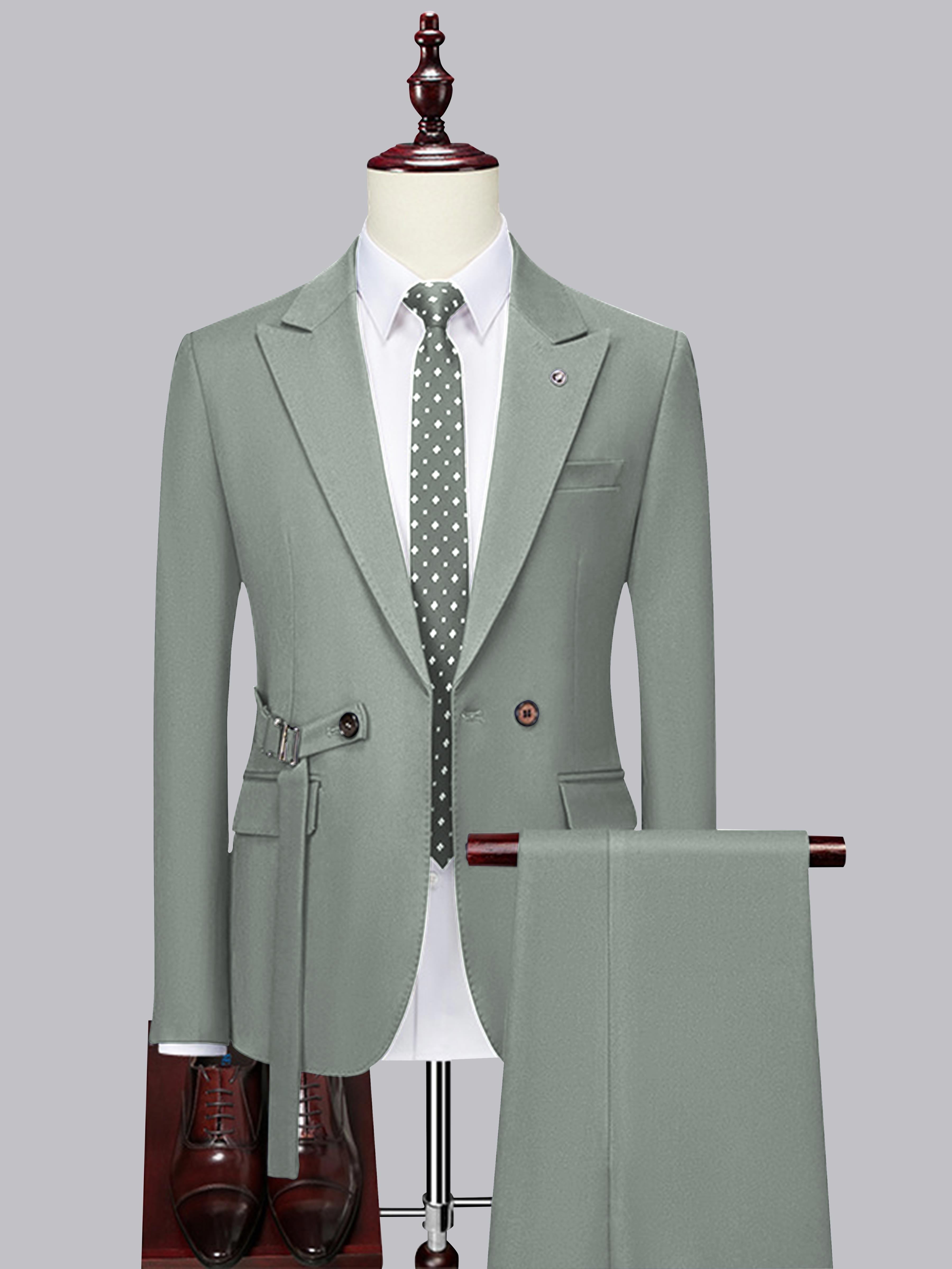 Contemporary Slim Cut Men's Decorative Belt 2 Pieces Wedding Suits