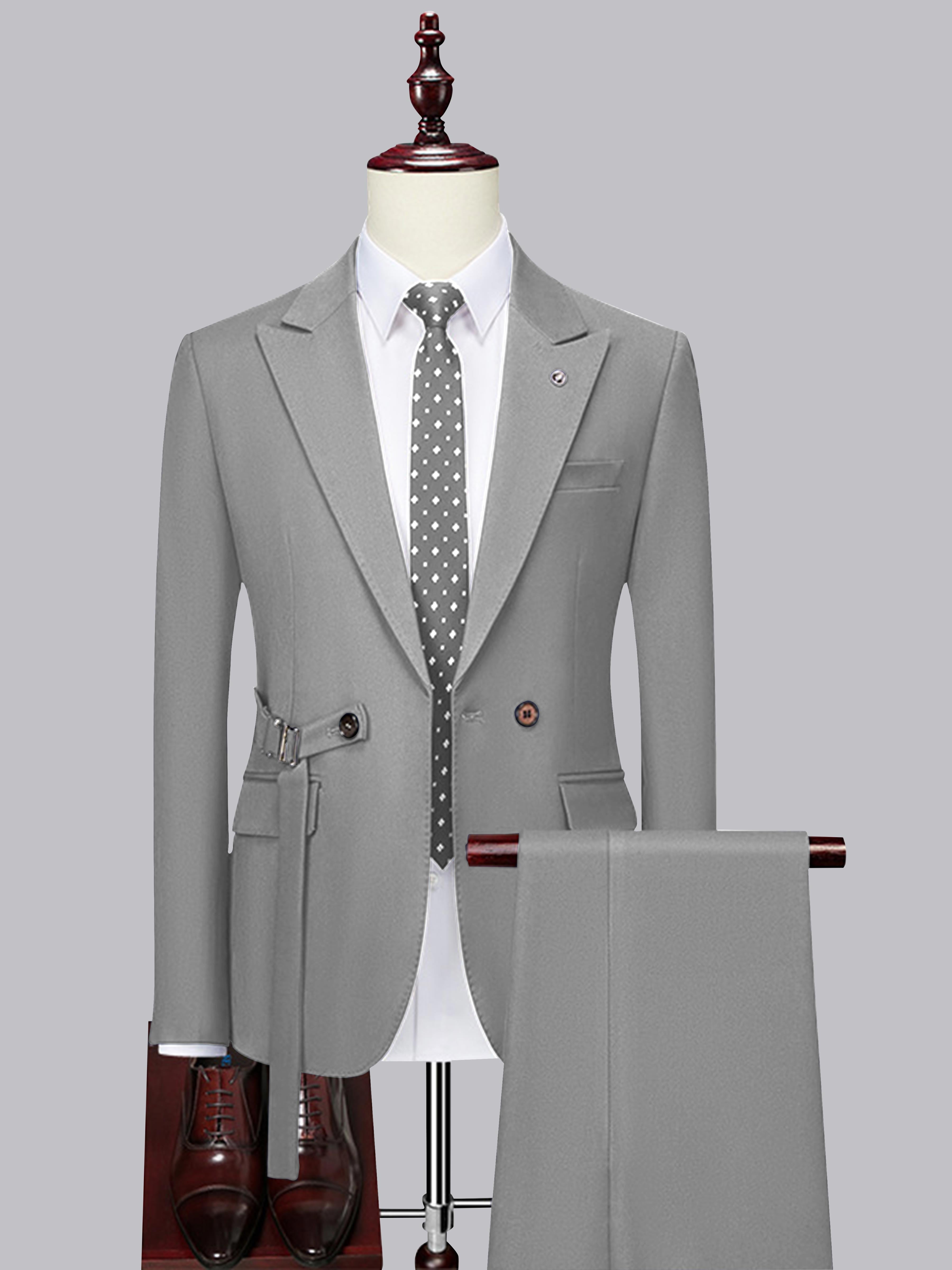 Contemporary Slim Cut Men's Decorative Belt 2 Pieces Wedding Suits