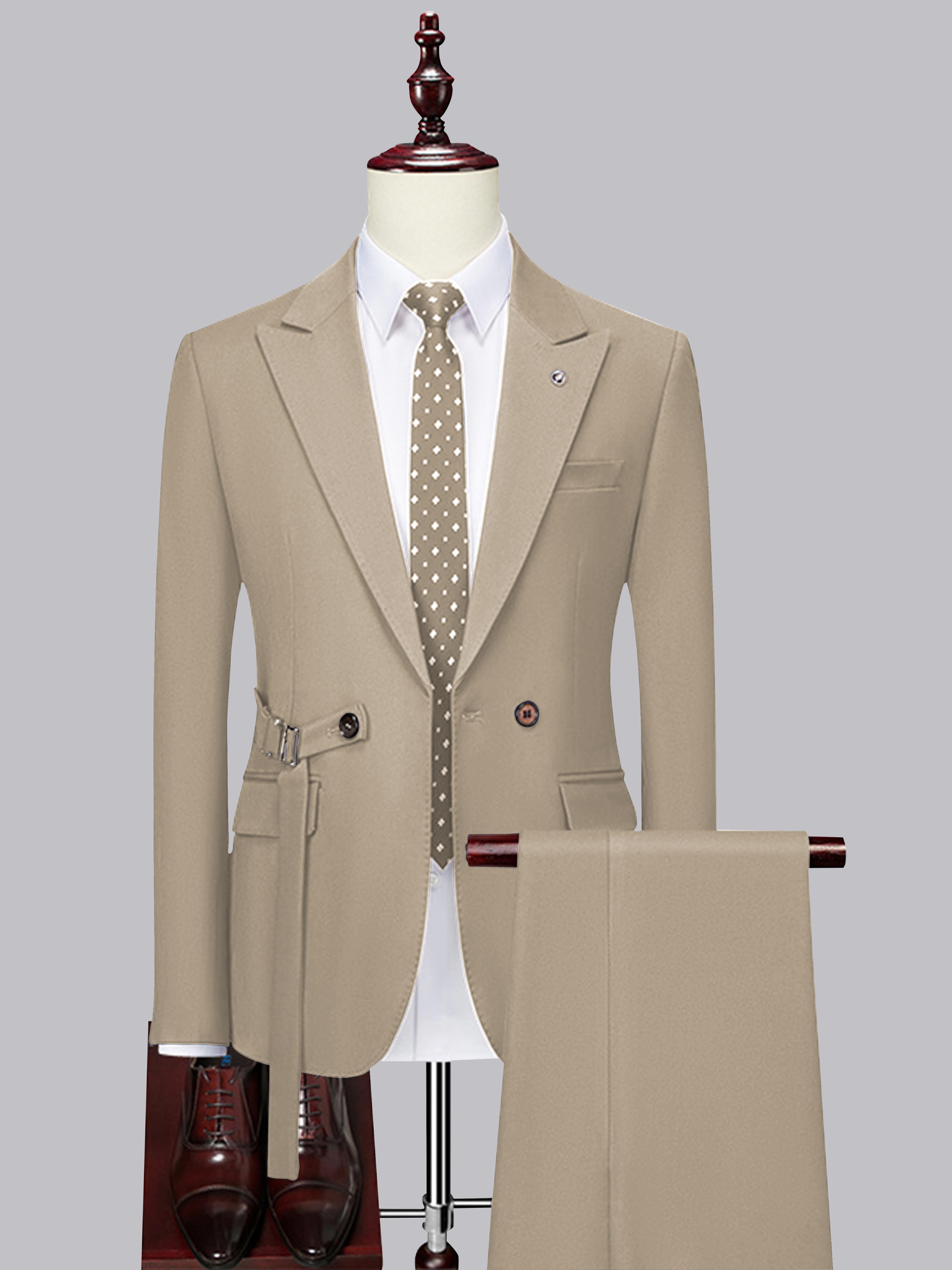 Contemporary Slim Cut Men's Decorative Belt 2 Pieces Wedding Suits