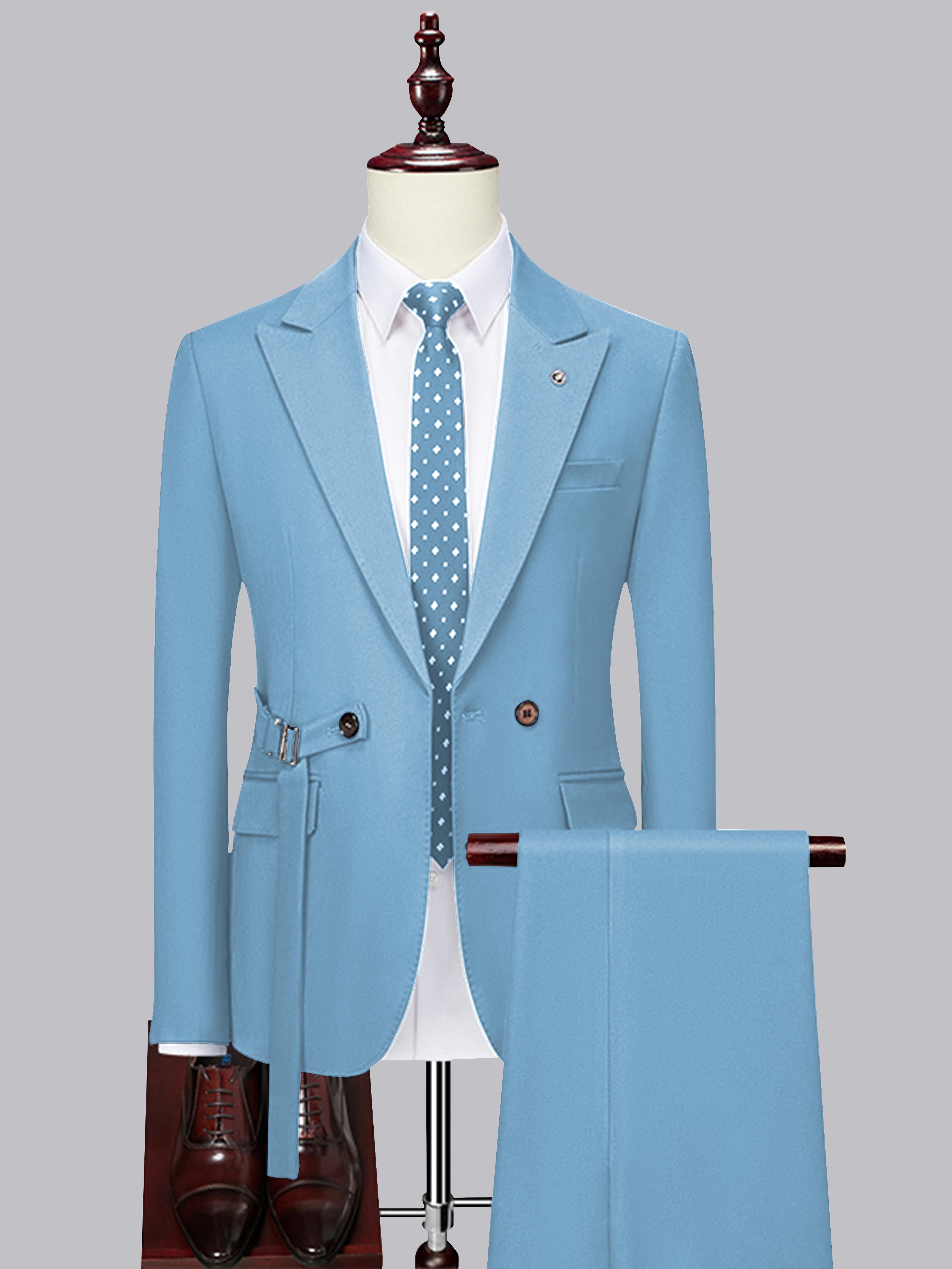 Contemporary Slim Cut Men's Decorative Belt 2 Pieces Wedding Suits