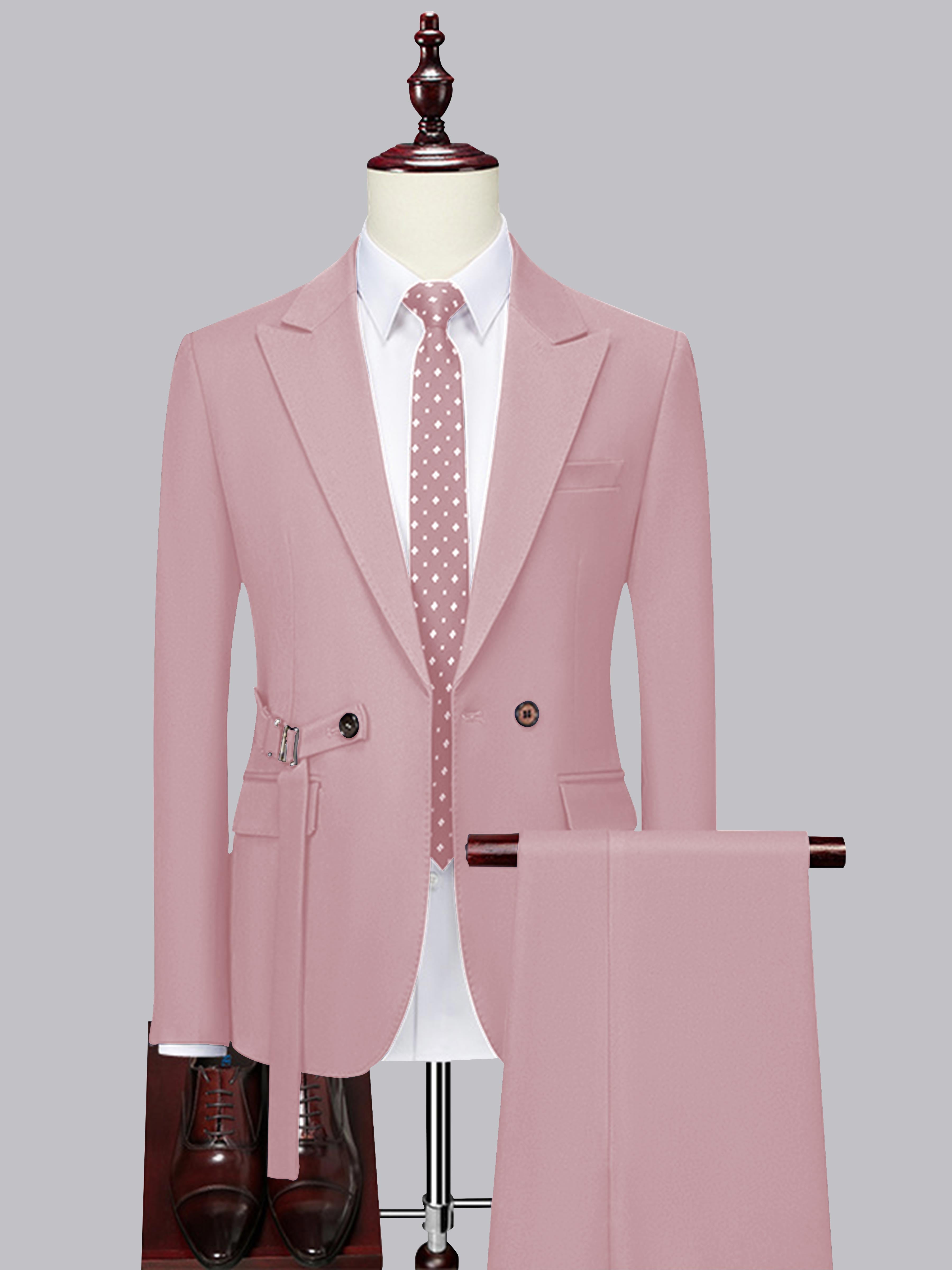 Contemporary Slim Cut Men's Decorative Belt 2 Pieces Wedding Suits