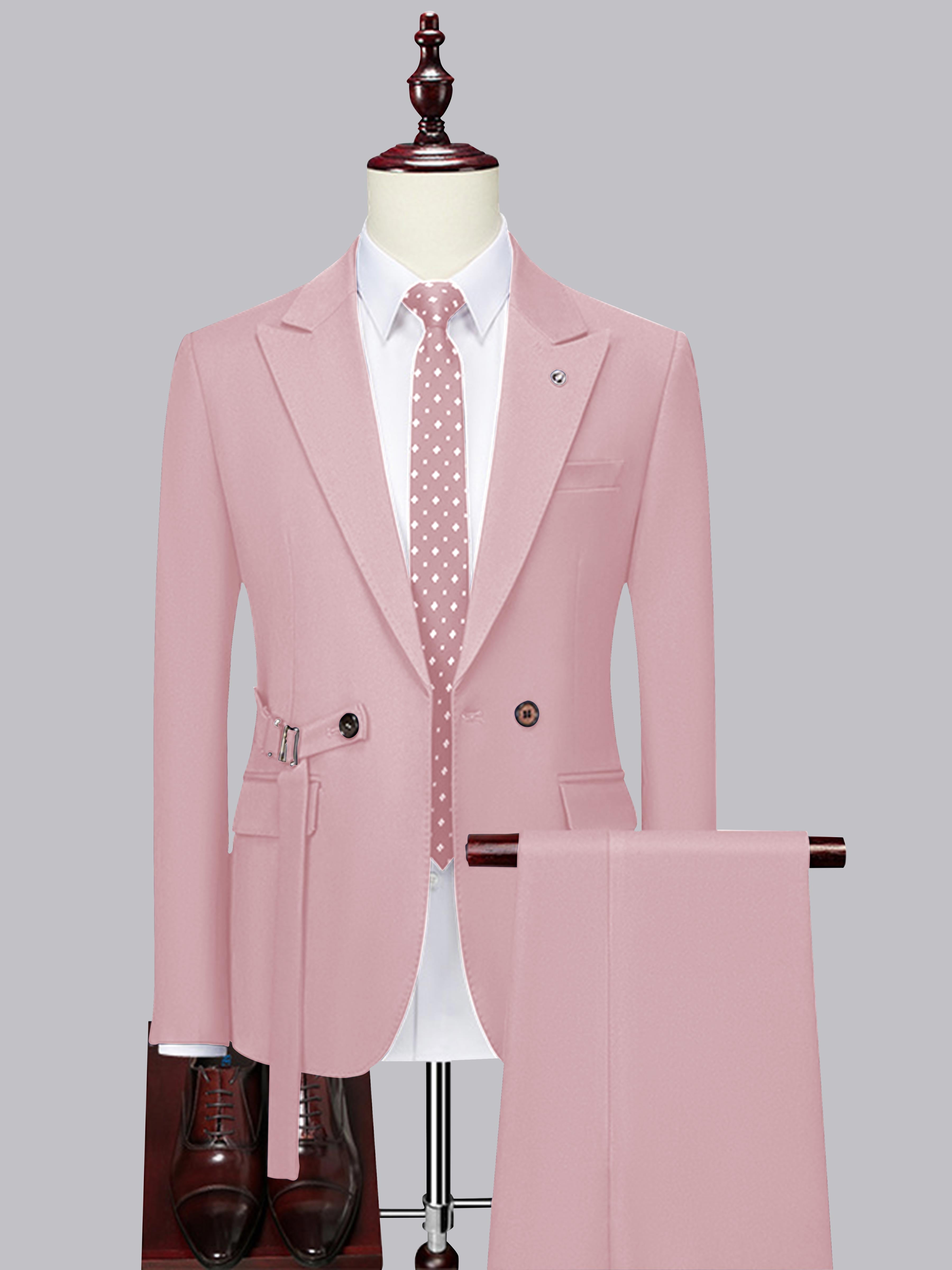 Contemporary Slim Cut Men's Decorative Belt 2 Pieces Wedding Suits