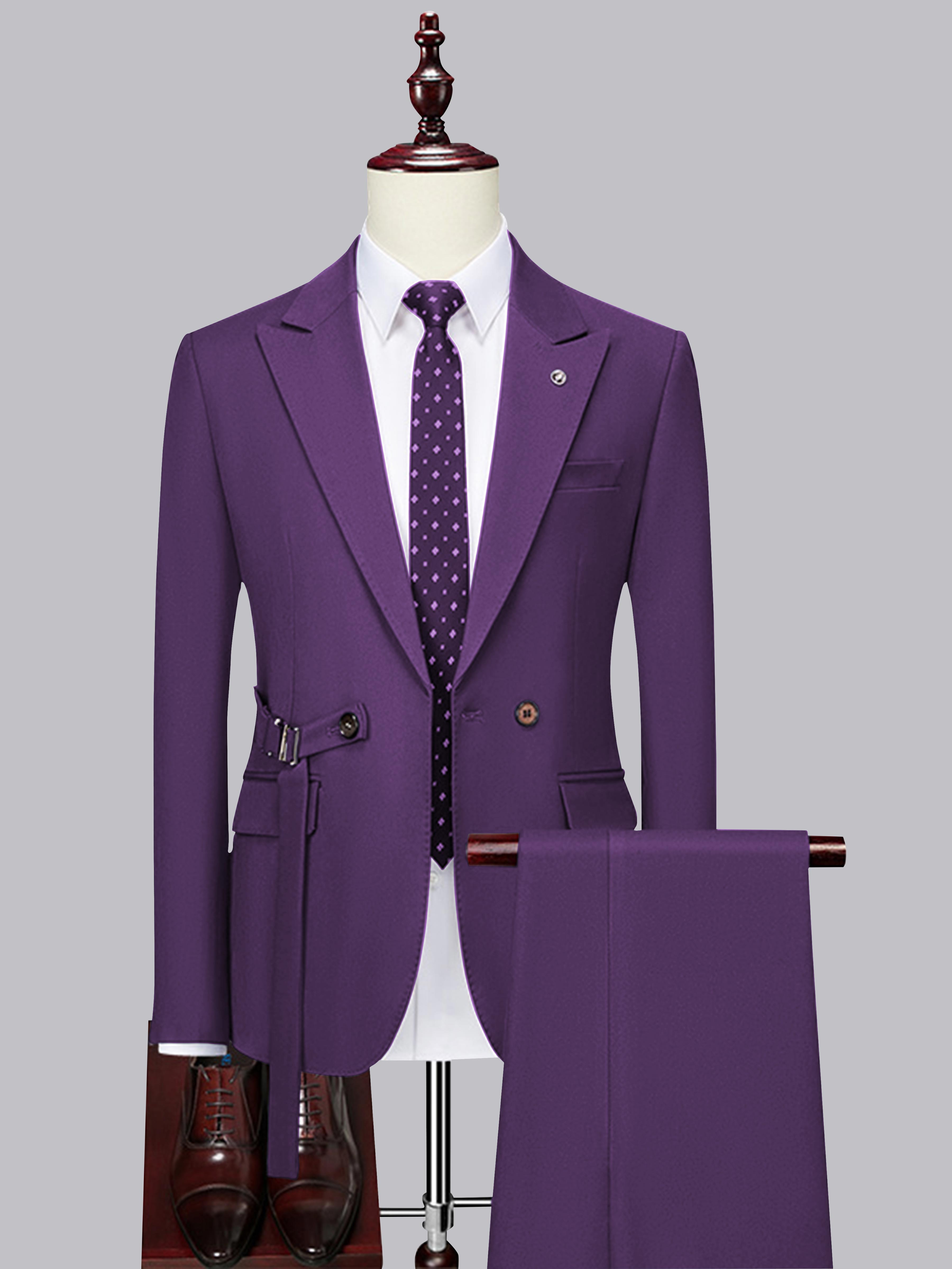 Contemporary Slim Cut Men's Decorative Belt 2 Pieces Wedding Suits