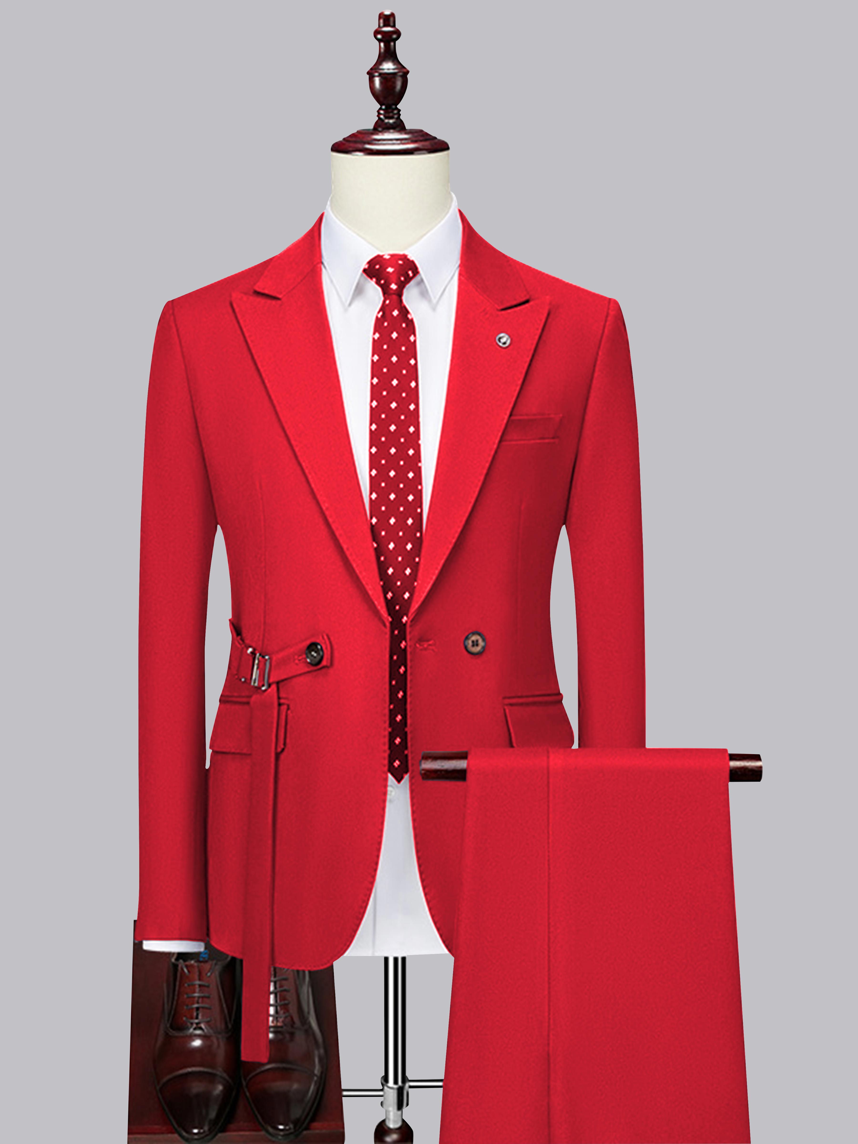 Contemporary Slim Cut Men's Decorative Belt 2 Pieces Wedding Suits