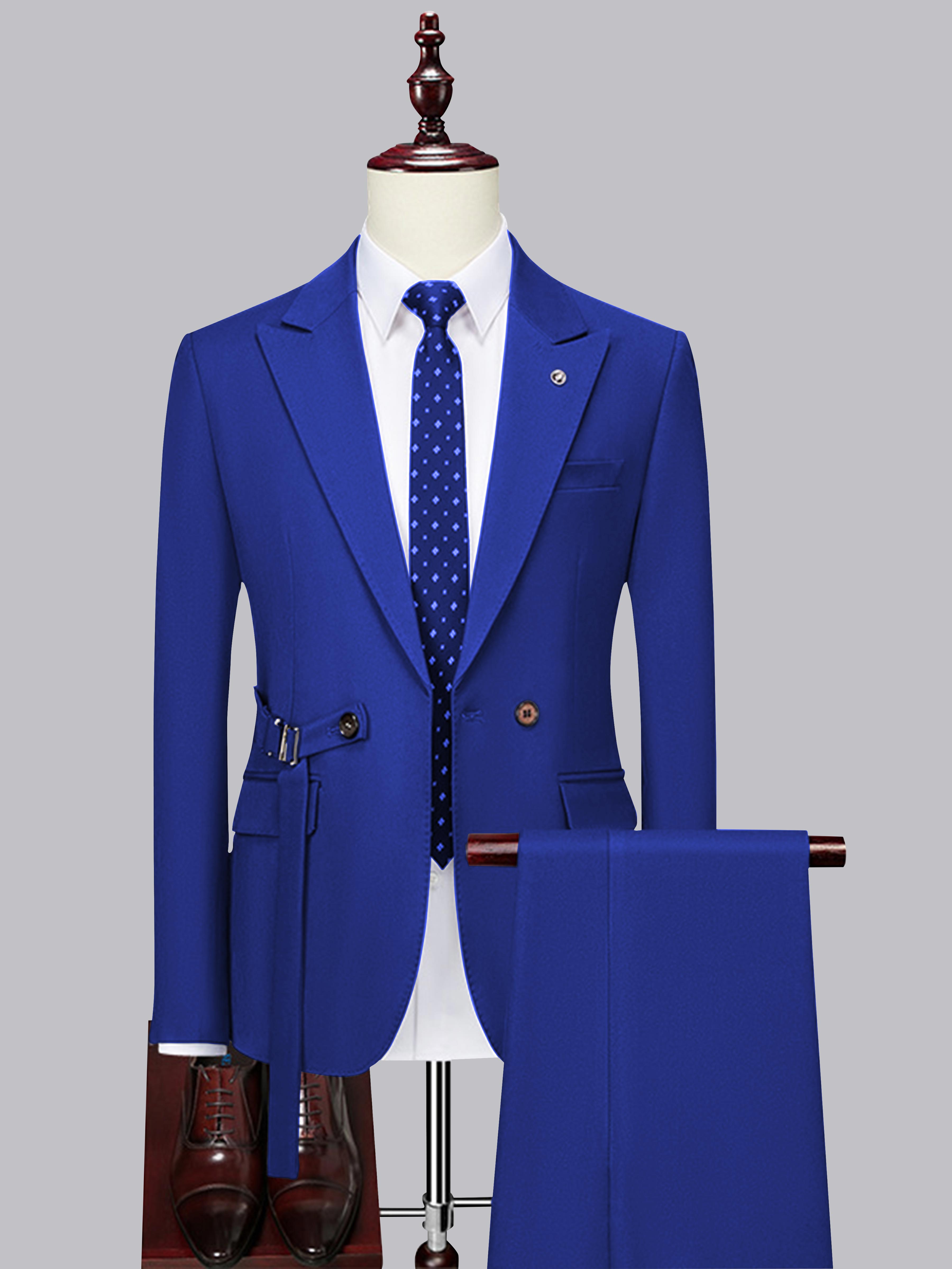 Contemporary Slim Cut Men's Decorative Belt 2 Pieces Wedding Suits