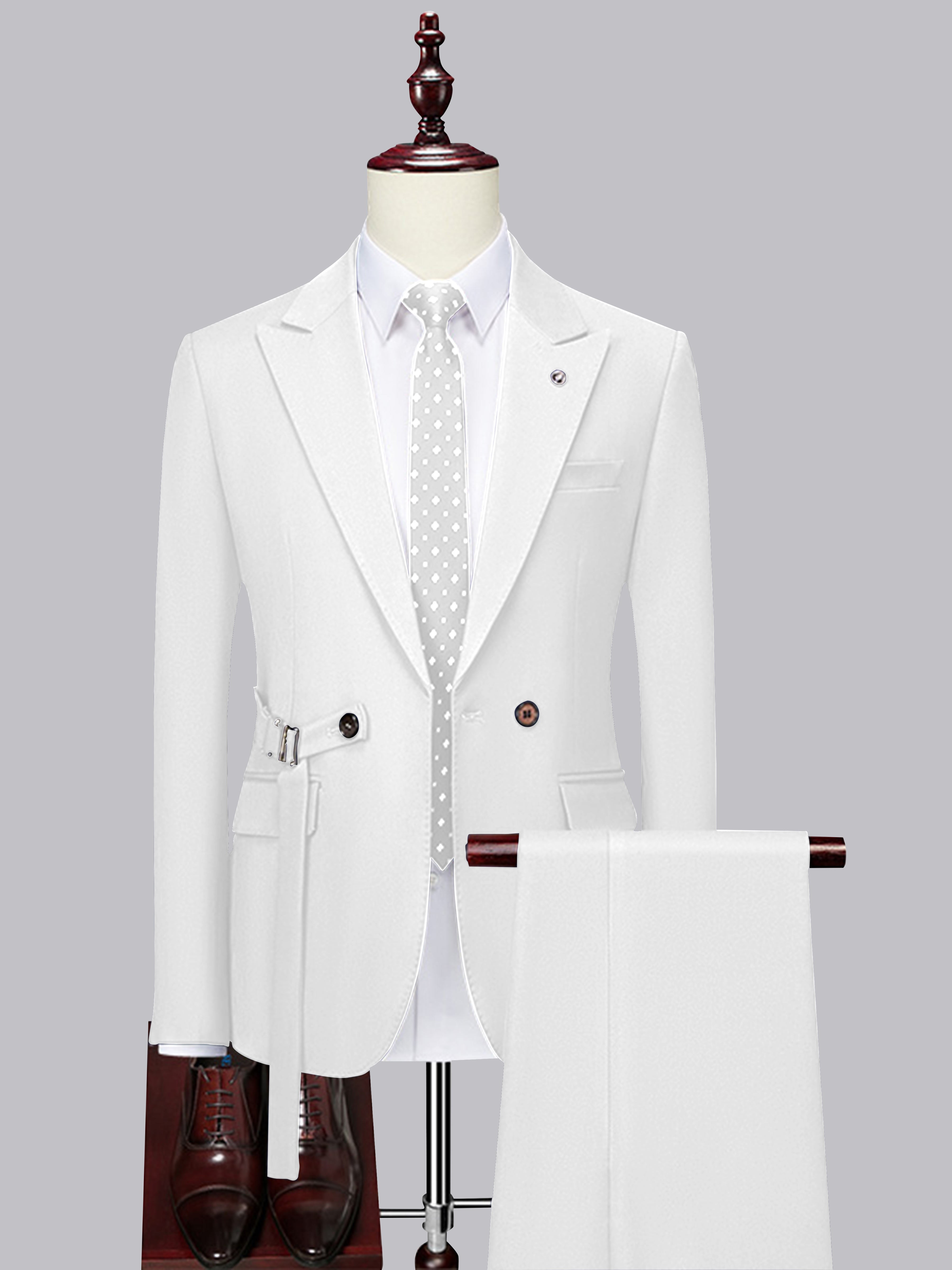 Contemporary Slim Cut Men's Decorative Belt 2 Pieces Wedding Suits