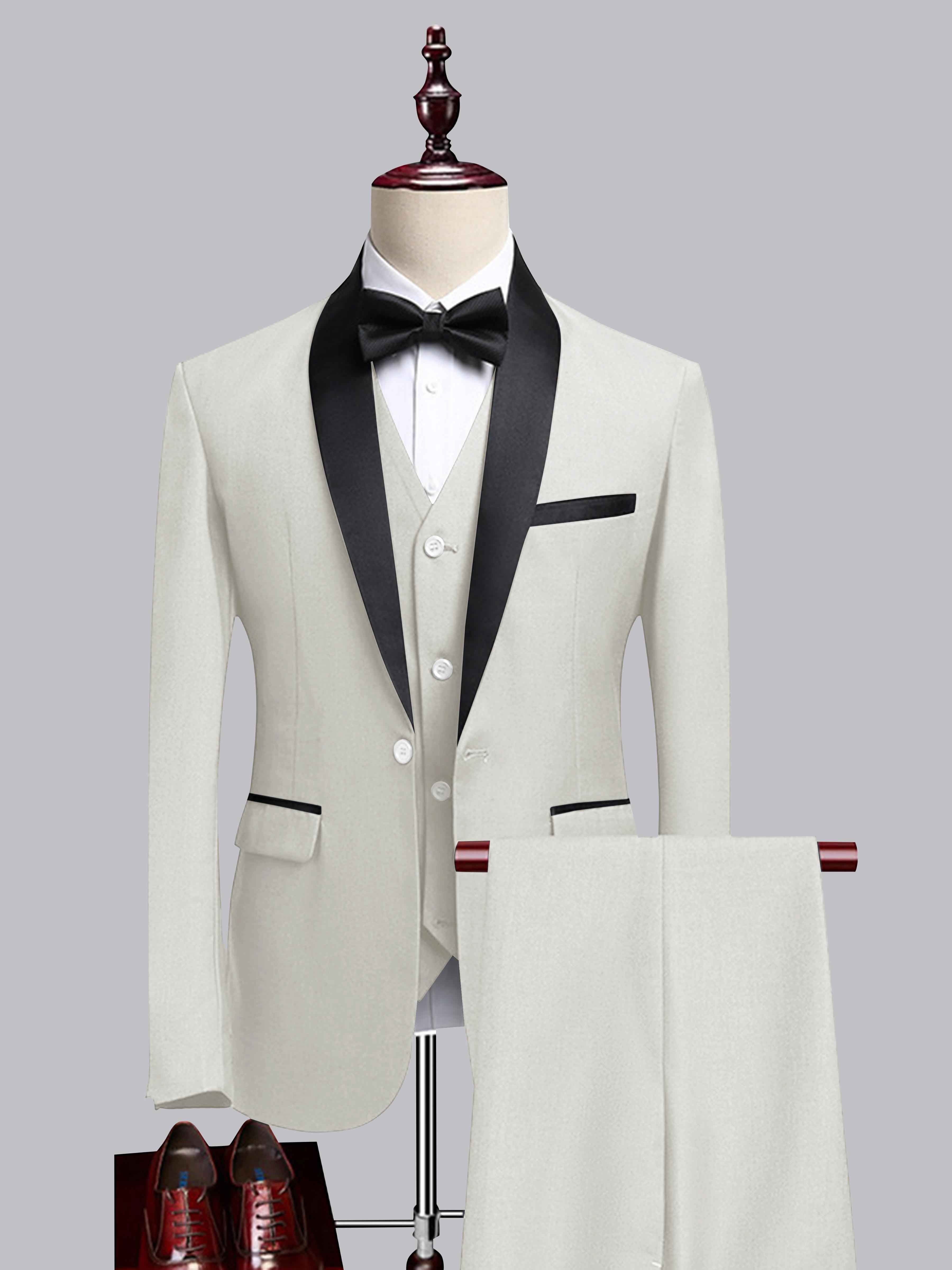 Modern Men's 3 Pieces Contrast Trim One Button Shawl Lapel Guest Suit