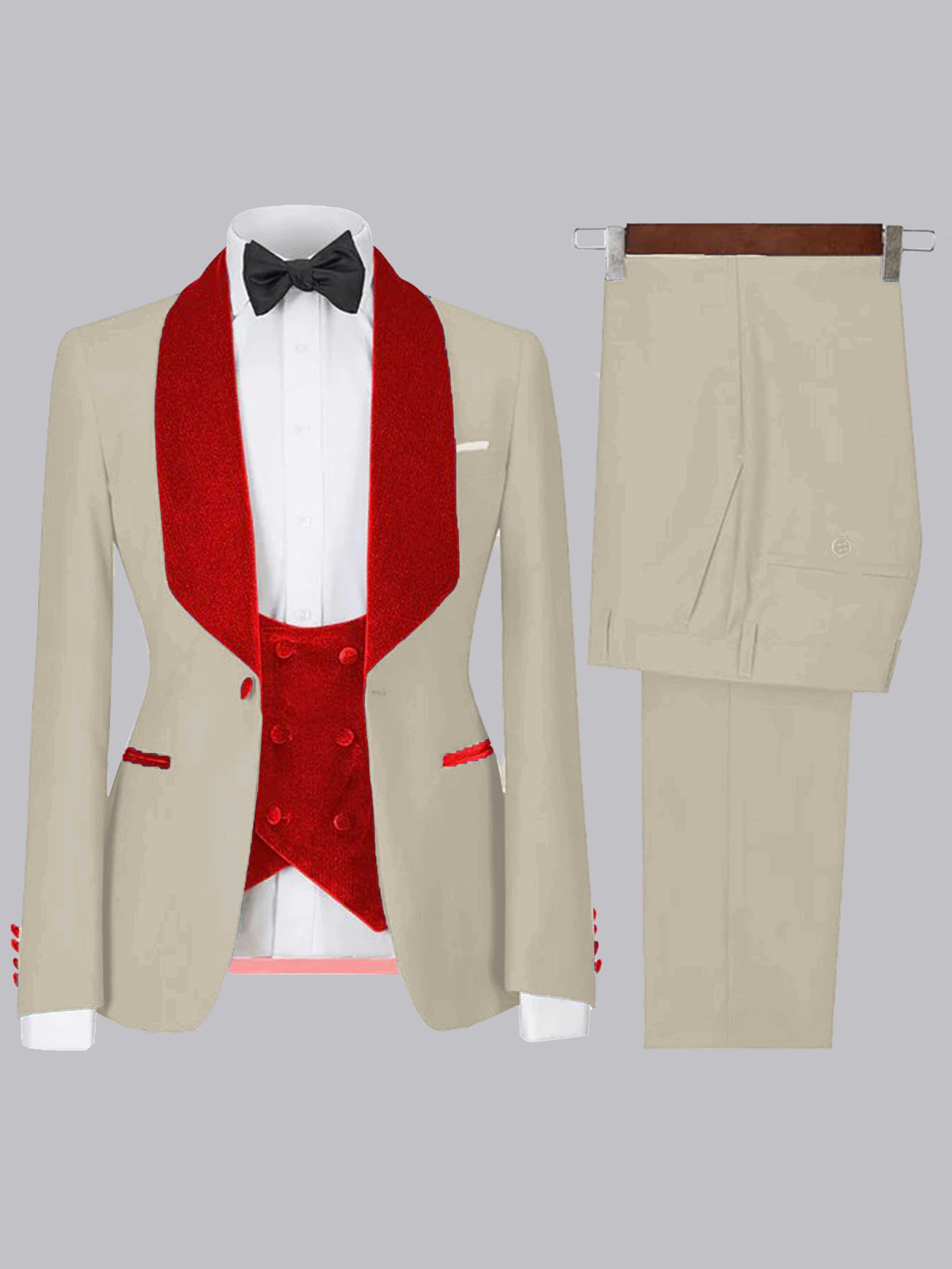 Chic 3 Pieces Men's Velvet Notch Lapel One Button Suit For Party & Wedding UK