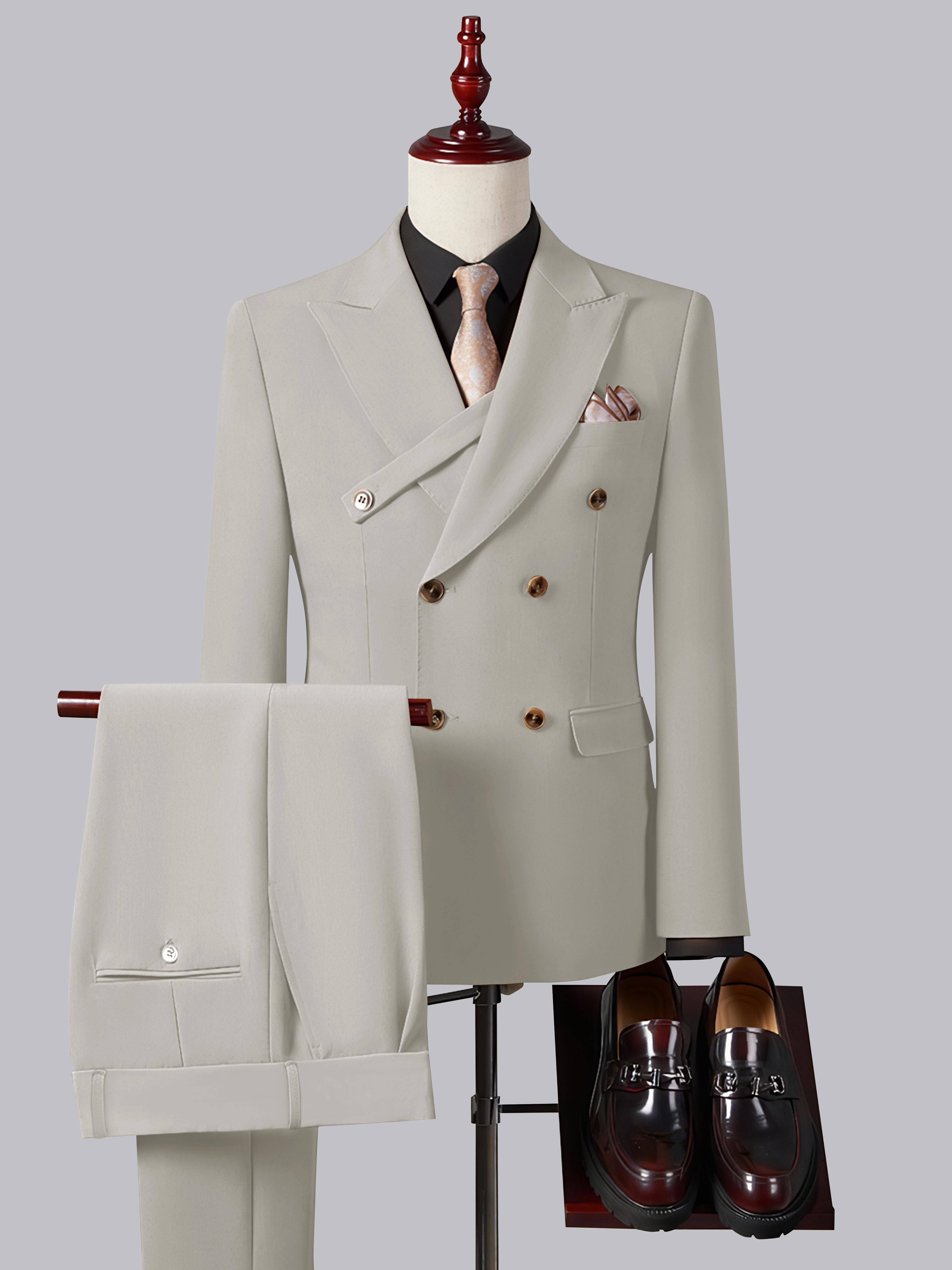 Refined Slim Fit Double Breasted Men's 2 Pieces Peak Lapel Suit with Strap