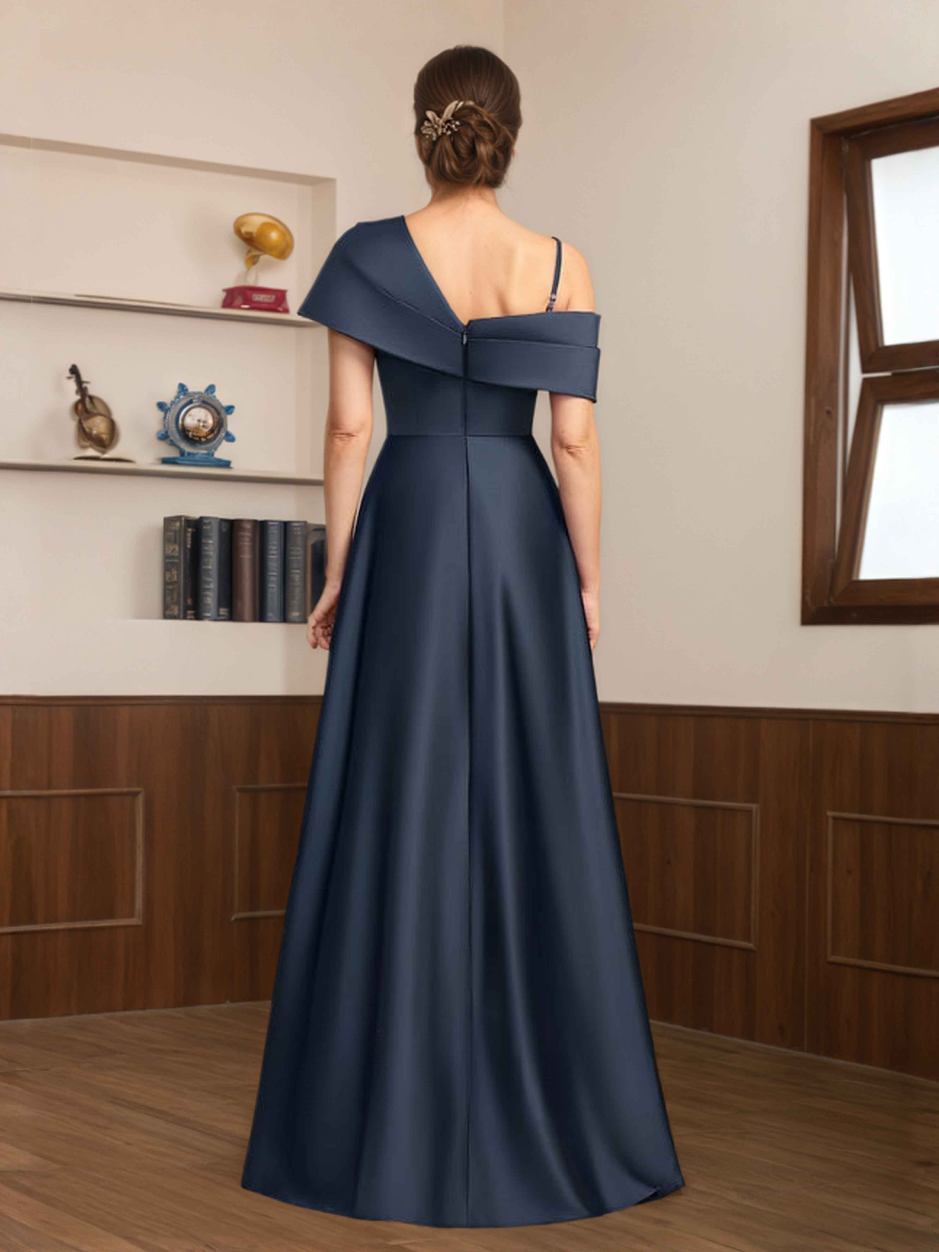 Cressa Elegant A-Line Pleated Long Satin Mother of the Bride Dresses