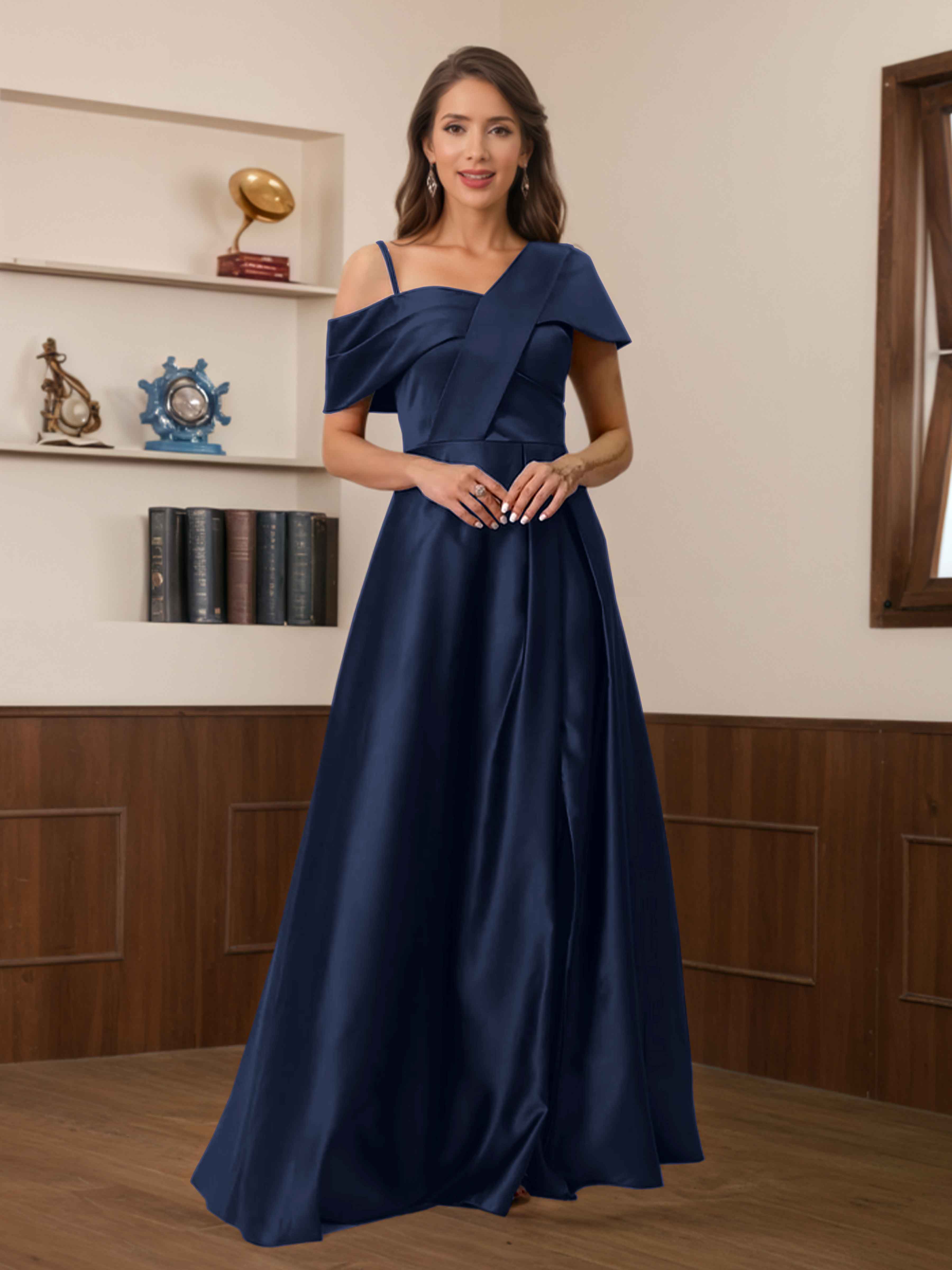 Cressa Elegant A-Line Pleated Long Satin Mother of the Bride Dresses