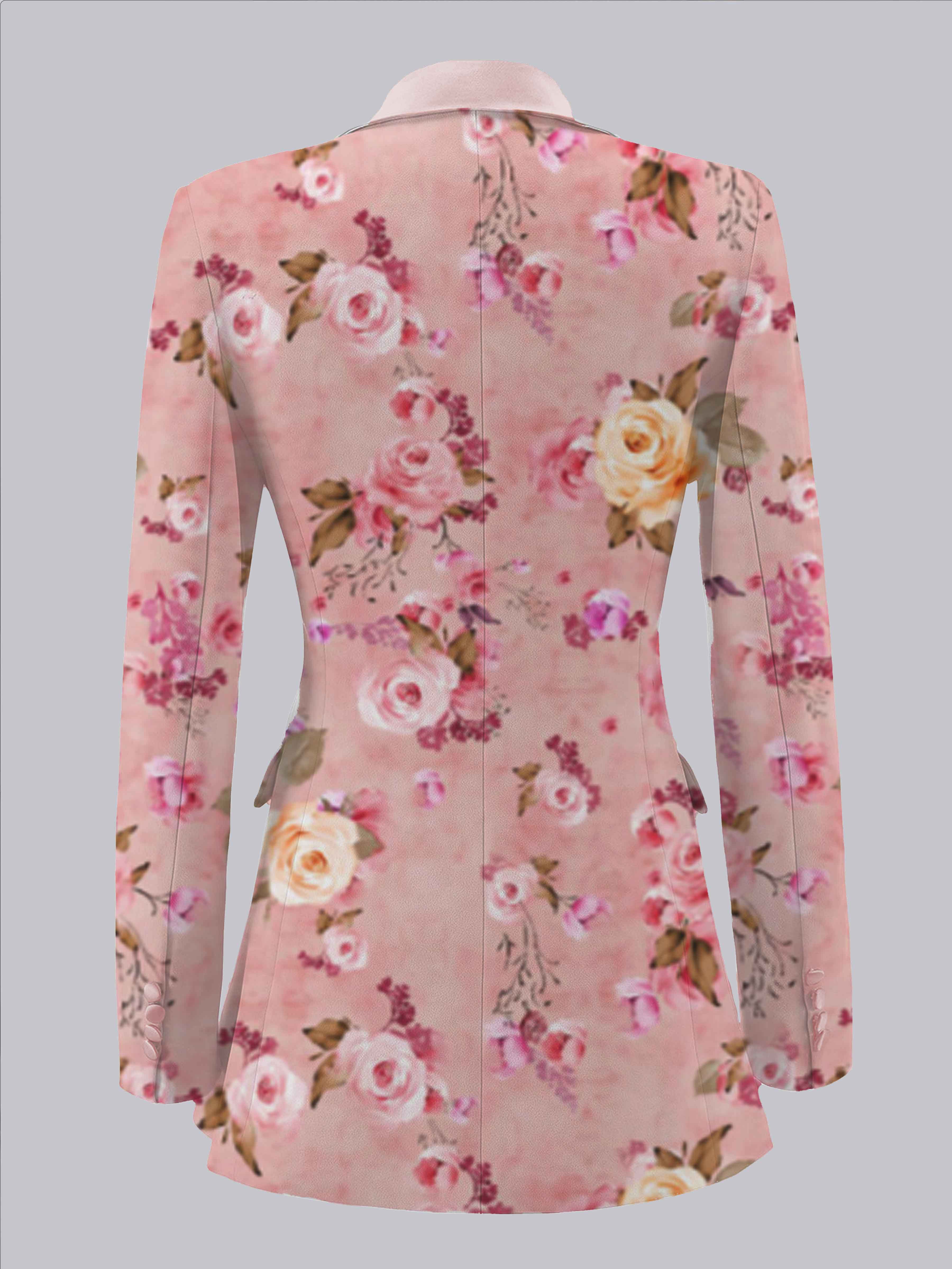 Cute Women's Notch Lapel Floral Print Casual Suit Jacket UK