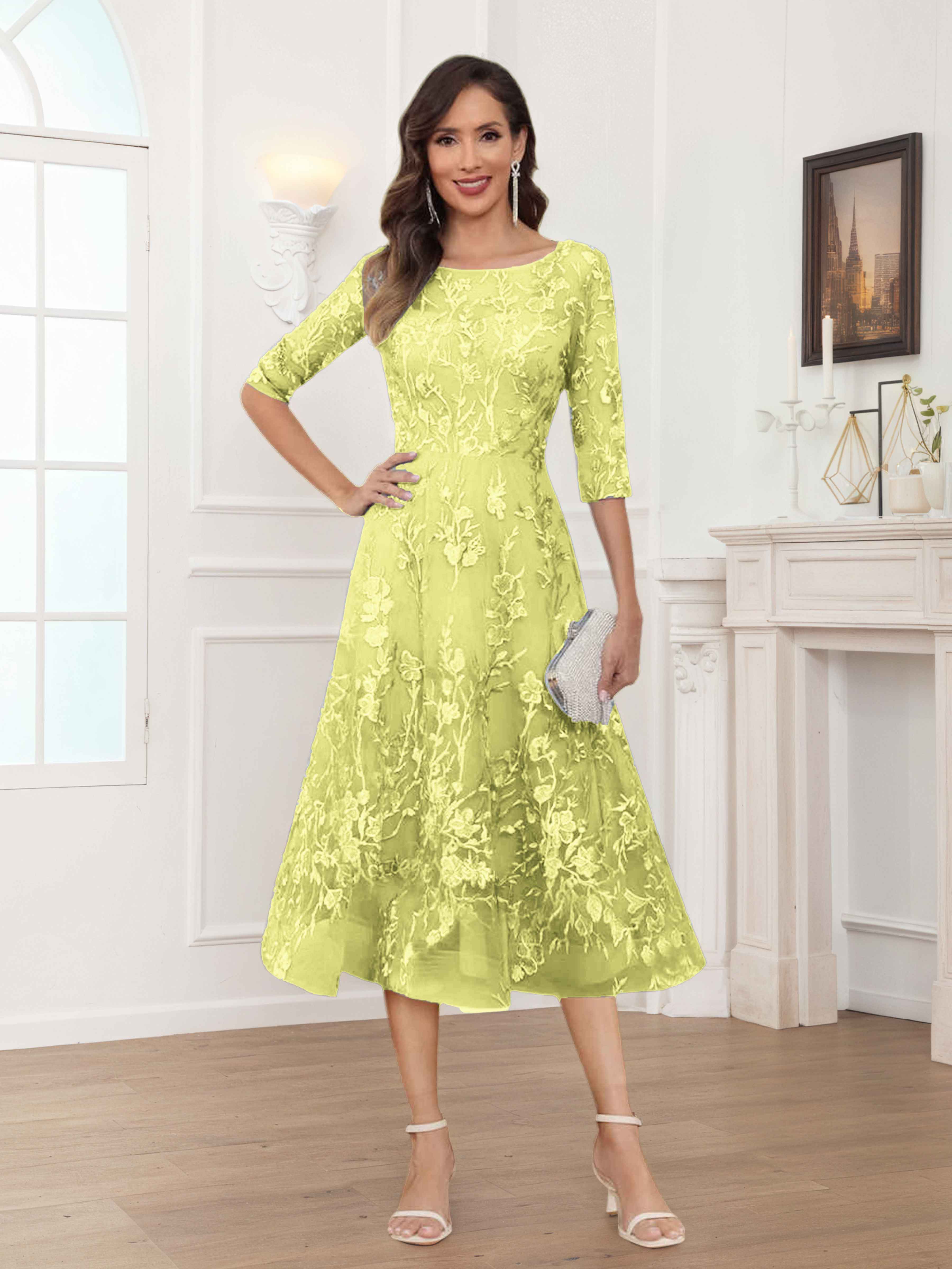 Pax Dreamy A-Line Illusion Lace Tea Length Mother of The Bride Dresses