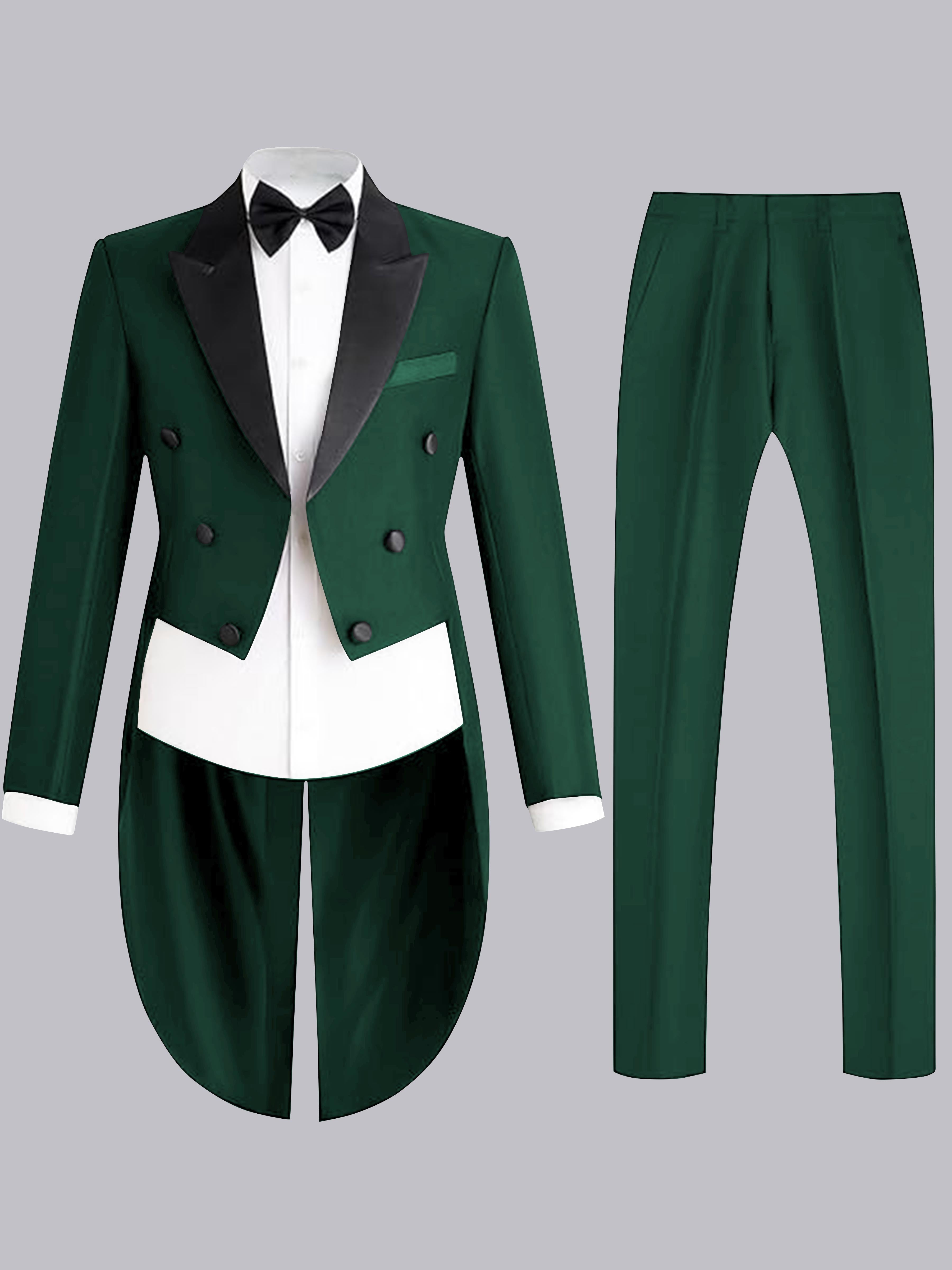 Dapper 2 Pieces Contrast Trim Men's Peak Lapel Prom Tailcoat Suit