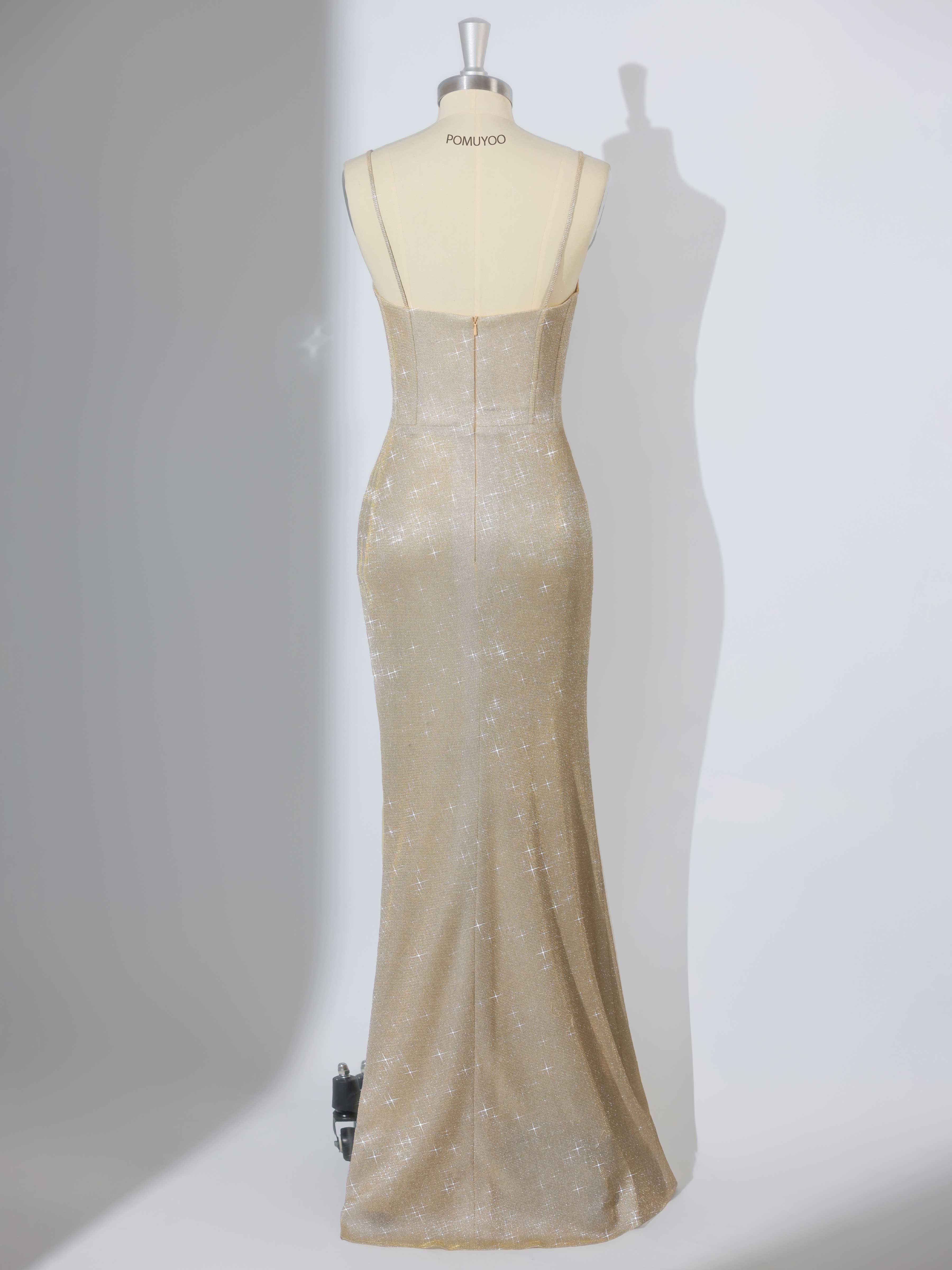 Dazzling Mermaid Spaghetti Straps Pleated Long Glitter Prom Dresses UK