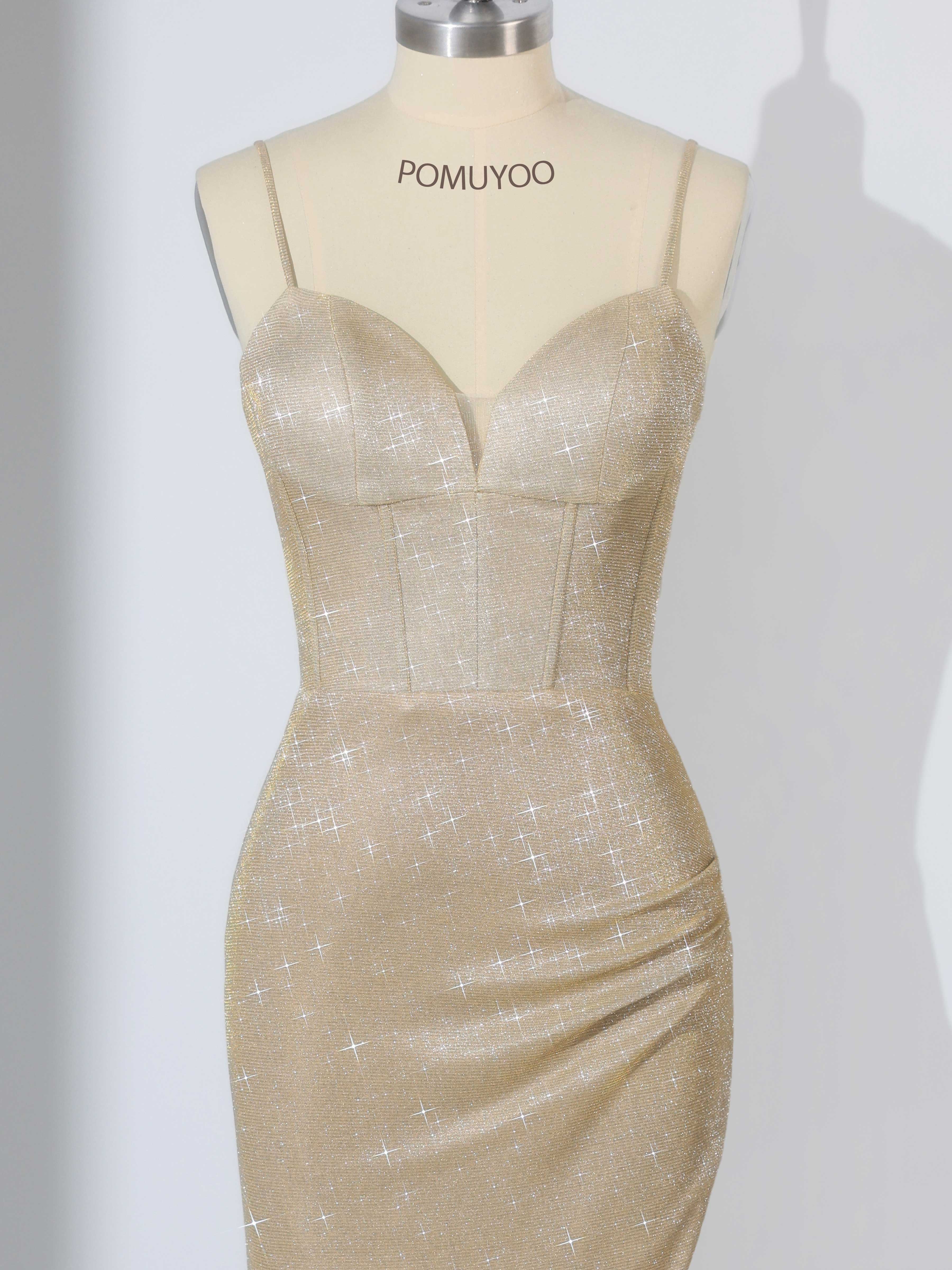 Dazzling Mermaid Spaghetti Straps Pleated Long Glitter Prom Dresses UK