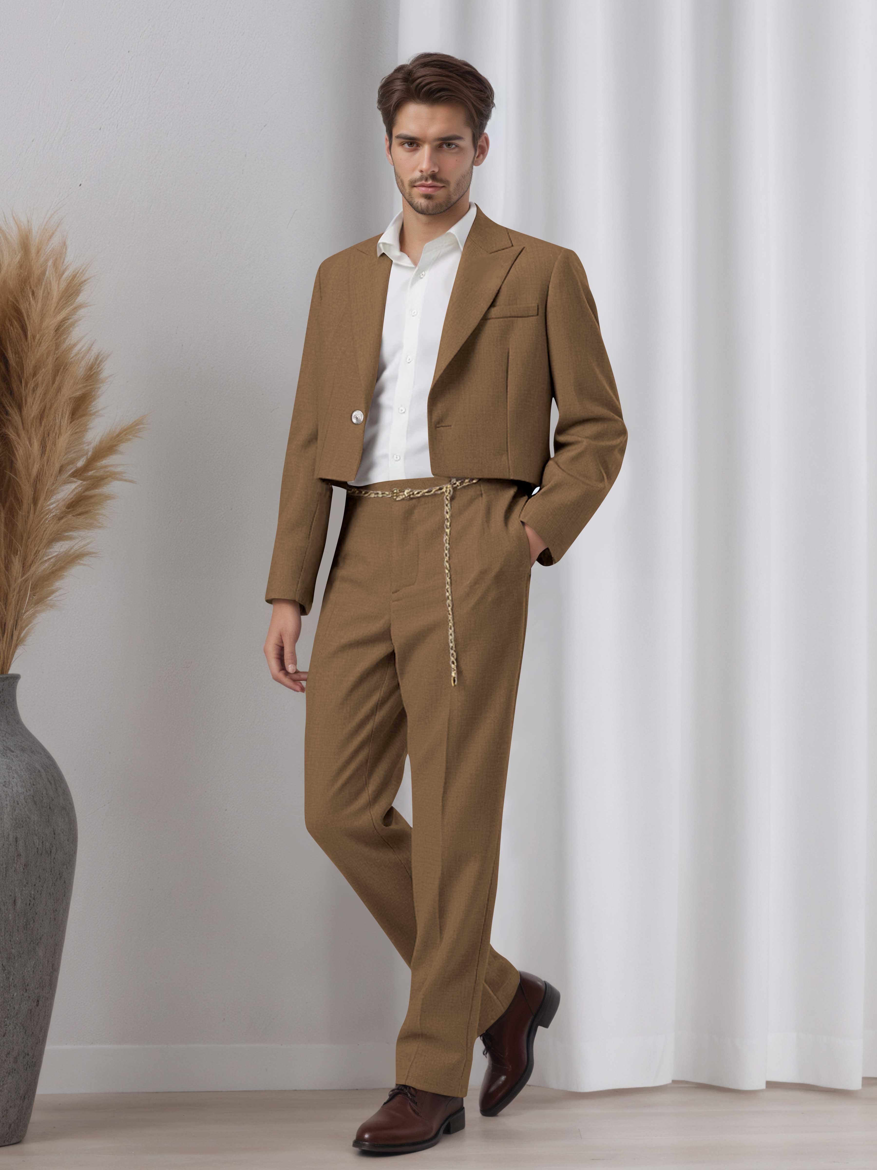 Designer Cropped Peak Lapel Men's 2 Pieces Suit for Events & Casual Wear