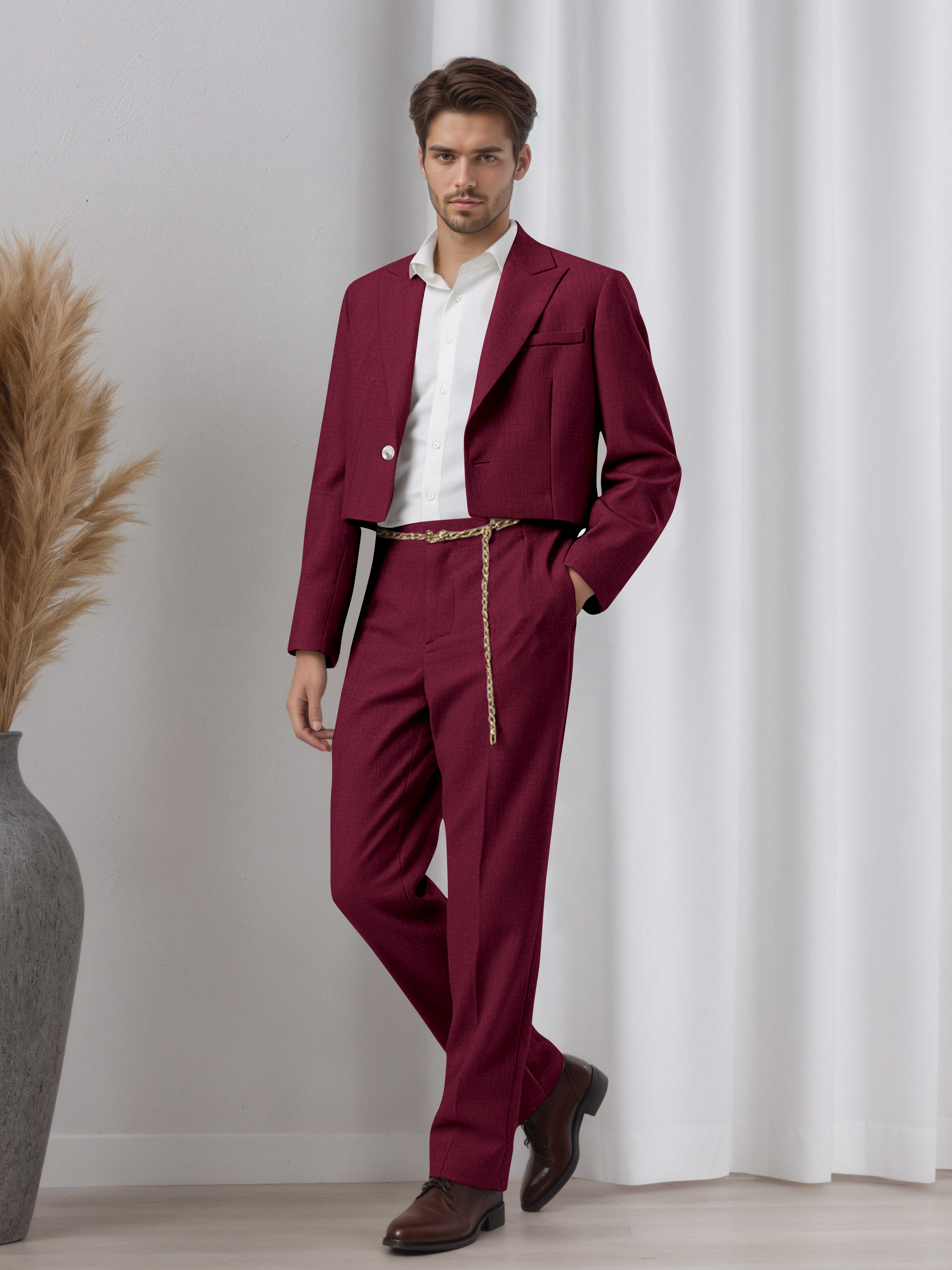 Designer Cropped Peak Lapel Men's 2 Pieces Suit for Events & Casual Wear