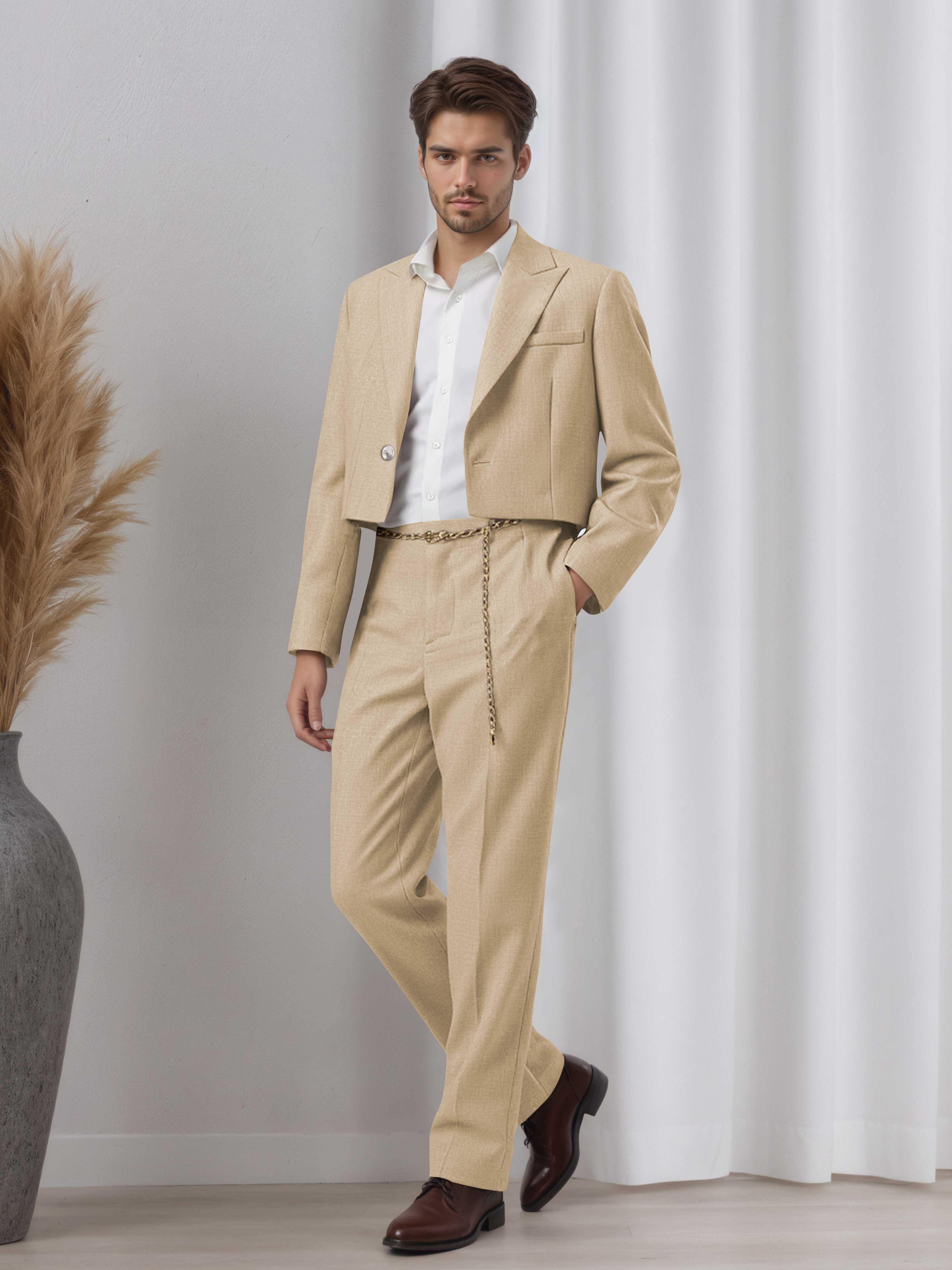 Designer Cropped Peak Lapel Men's 2 Pieces Suit for Events & Casual Wear