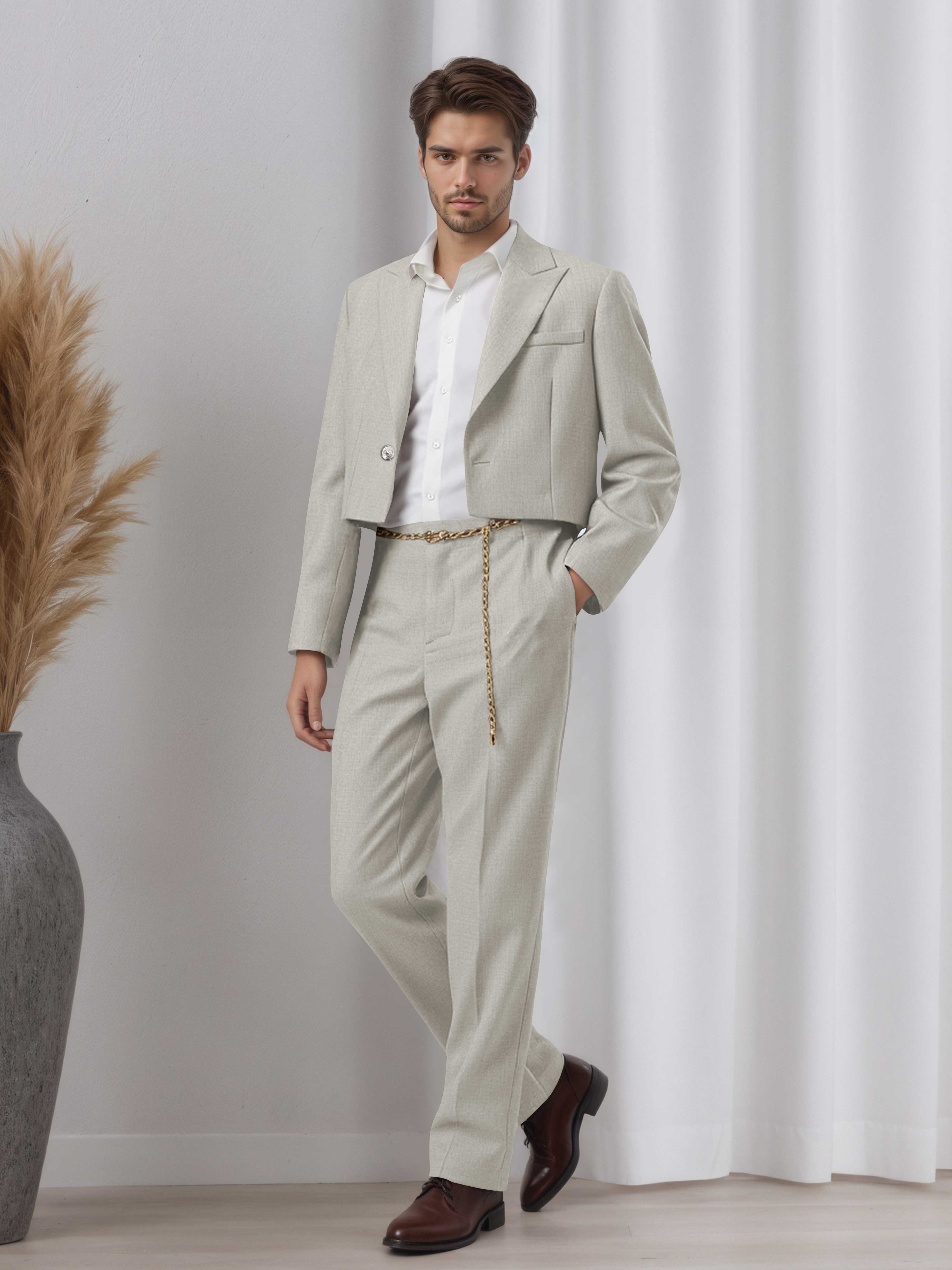 Designer Cropped Peak Lapel Men's 2 Pieces Suit for Events & Casual Wear