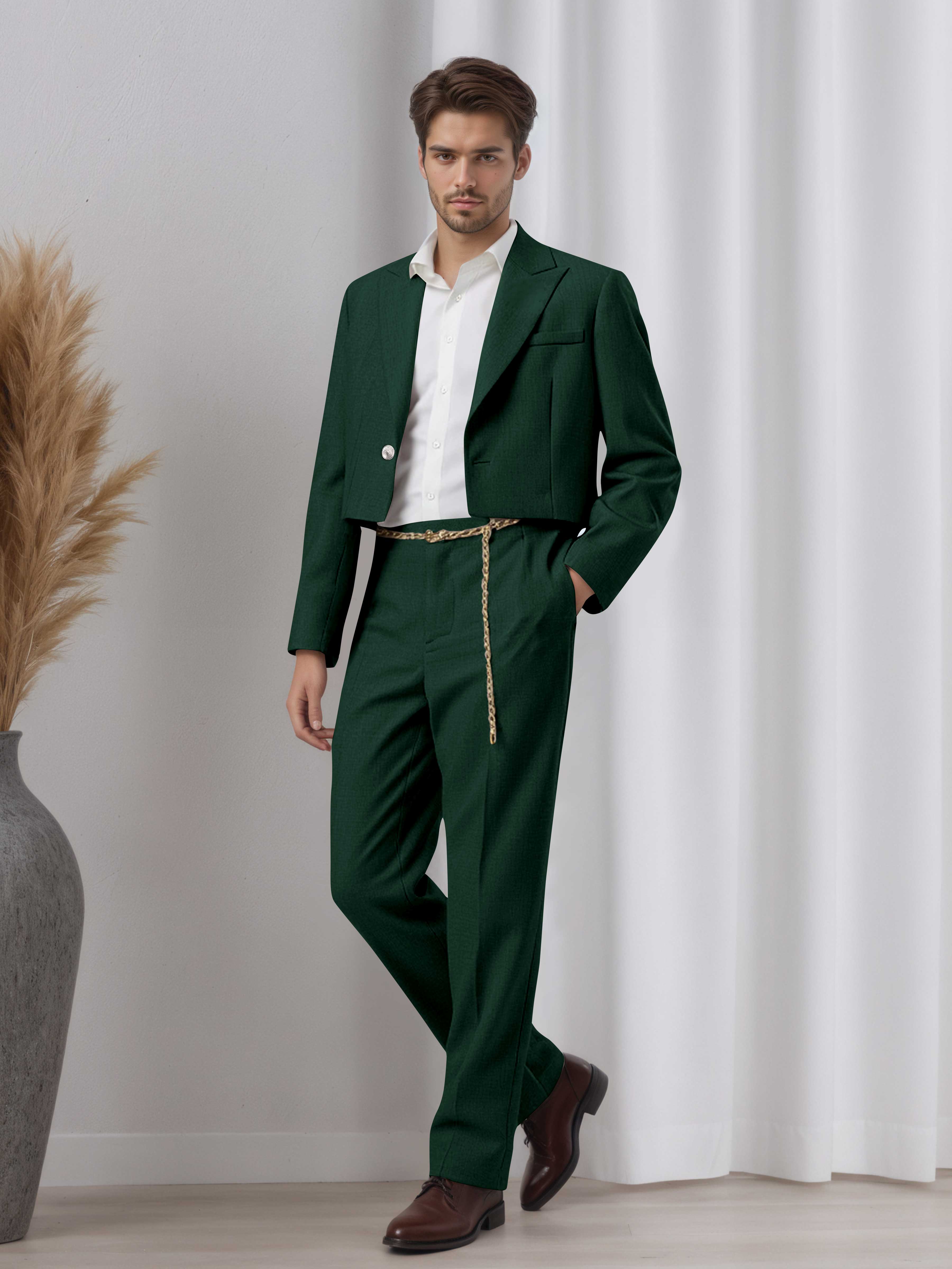 Designer Cropped Peak Lapel Men's 2 Pieces Suit for Events & Casual Wear