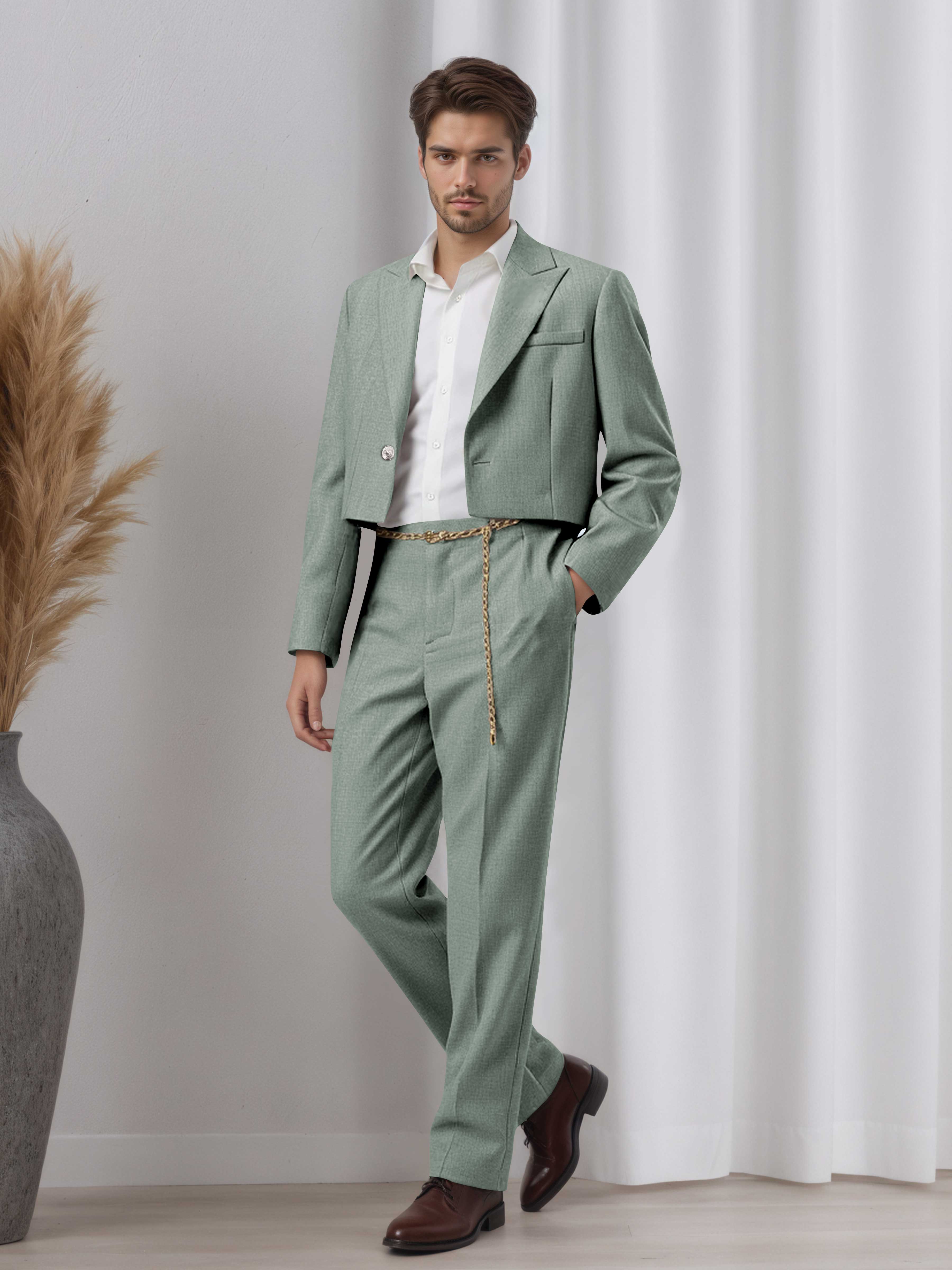 Designer Cropped Peak Lapel Men's 2 Pieces Suit for Events & Casual Wear