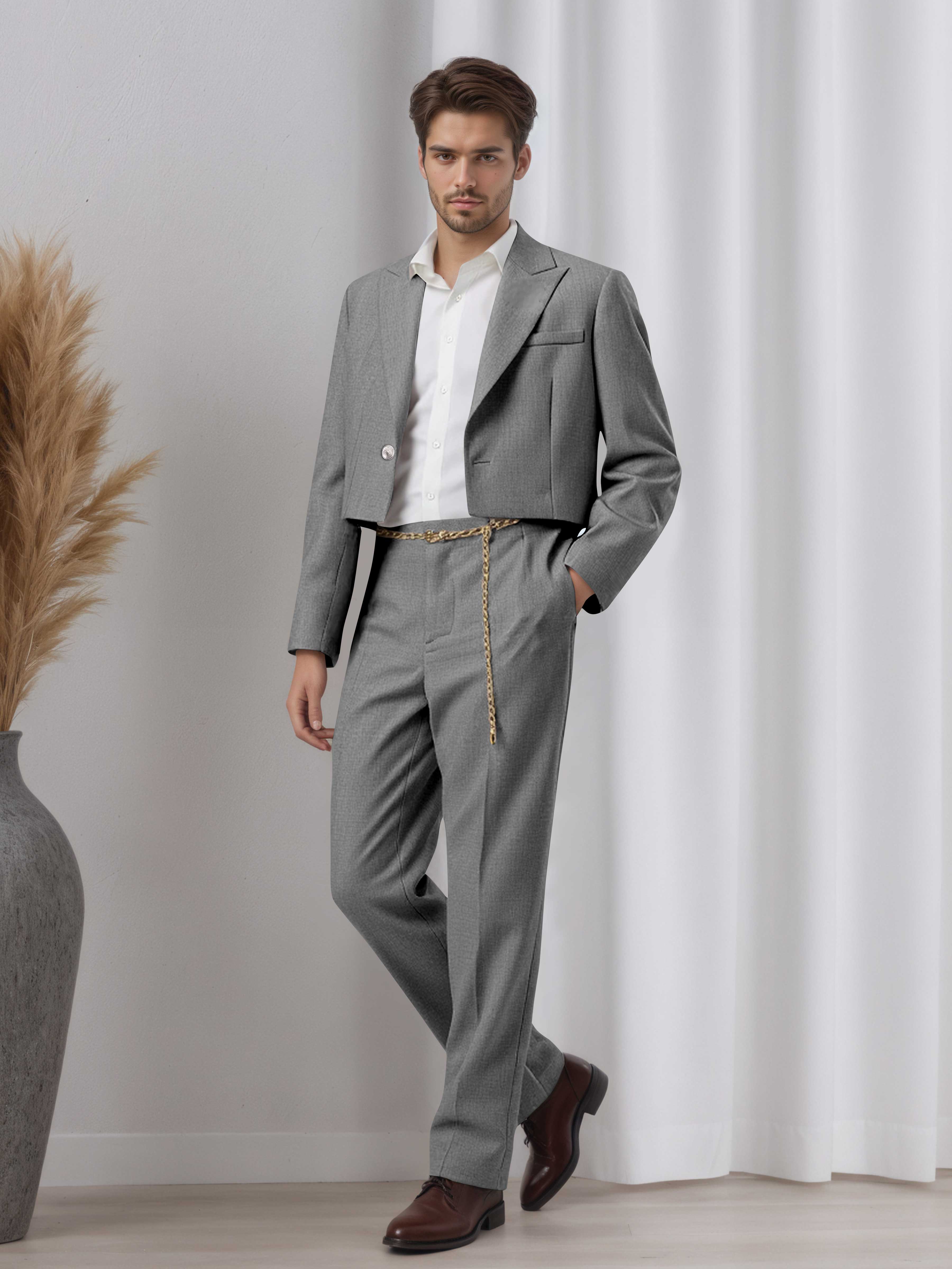 Designer Cropped Peak Lapel Men's 2 Pieces Suit for Events & Casual Wear