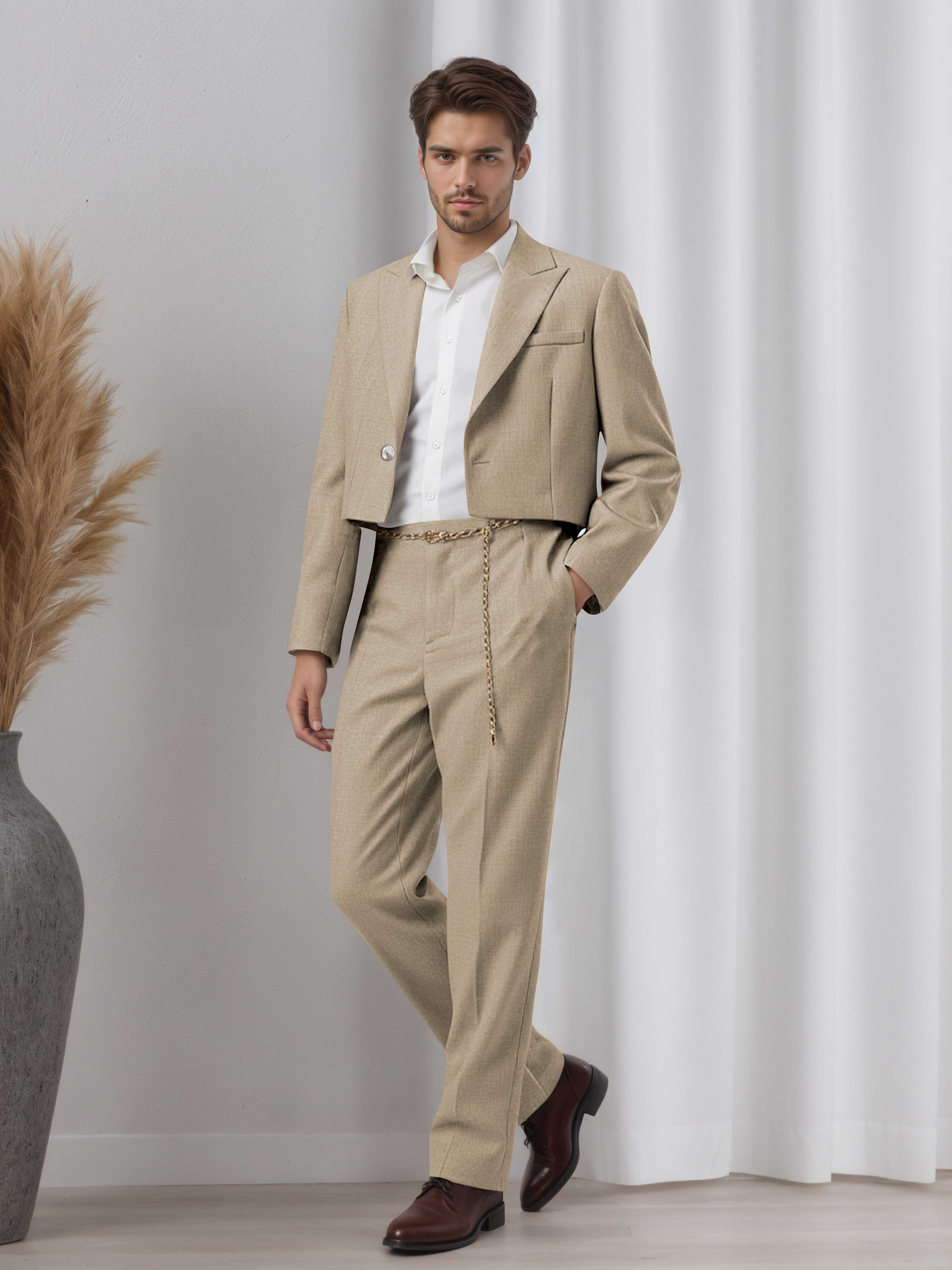 Designer Cropped Peak Lapel Men's 2 Pieces Suit for Events & Casual Wear