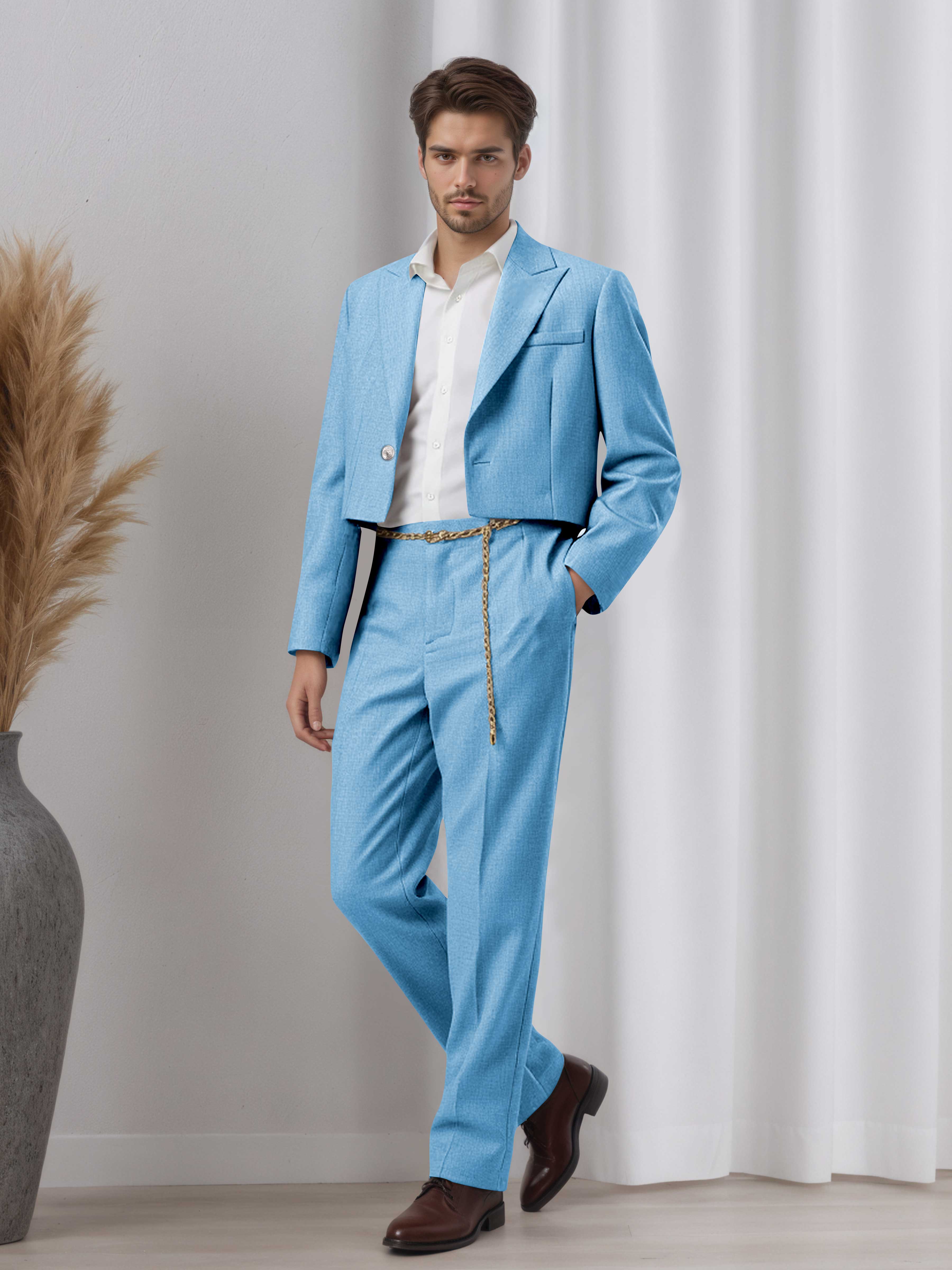 Designer Cropped Peak Lapel Men's 2 Pieces Suit for Events & Casual Wear