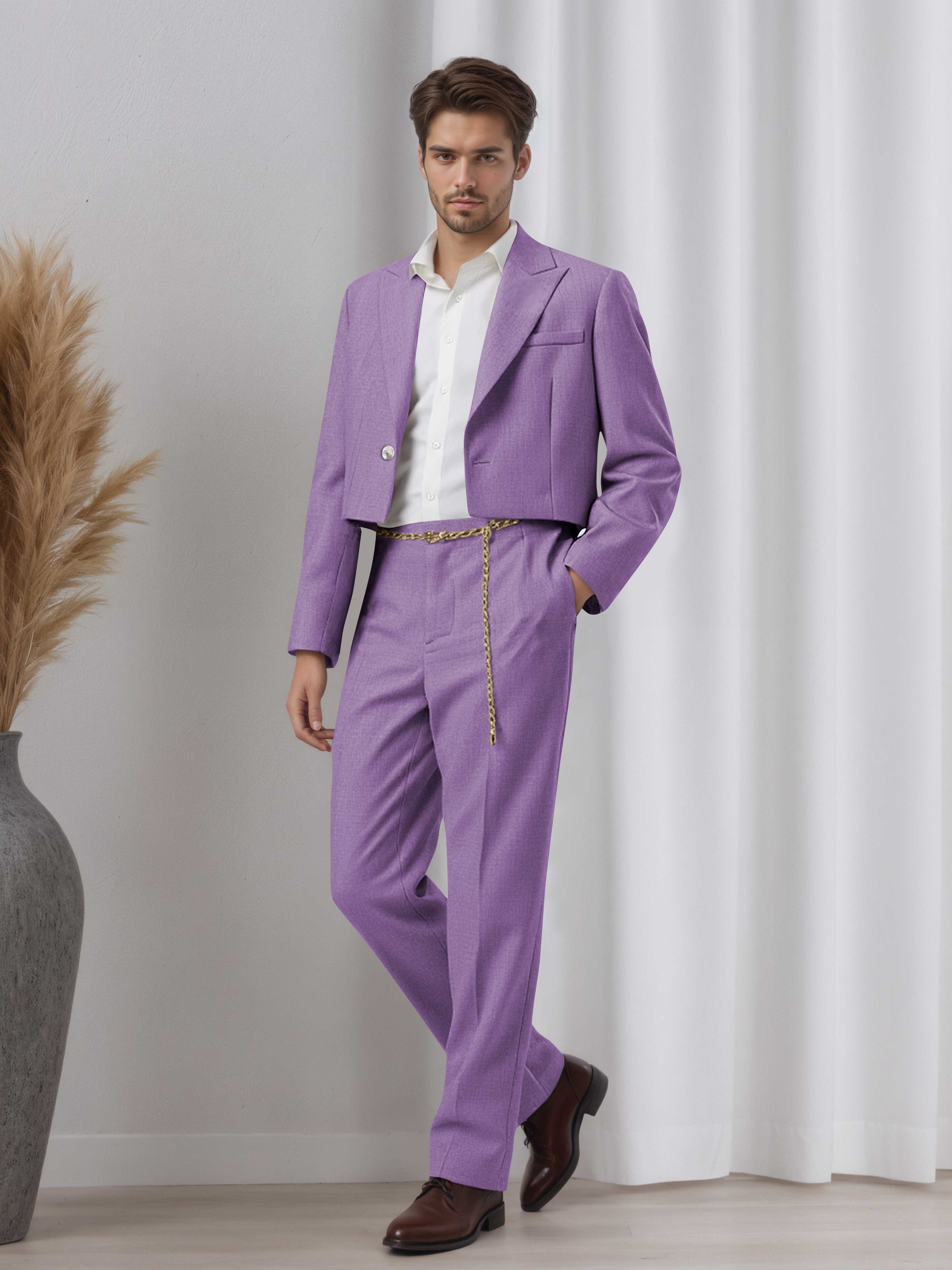 Designer Cropped Peak Lapel Men's 2 Pieces Suit for Events & Casual Wear