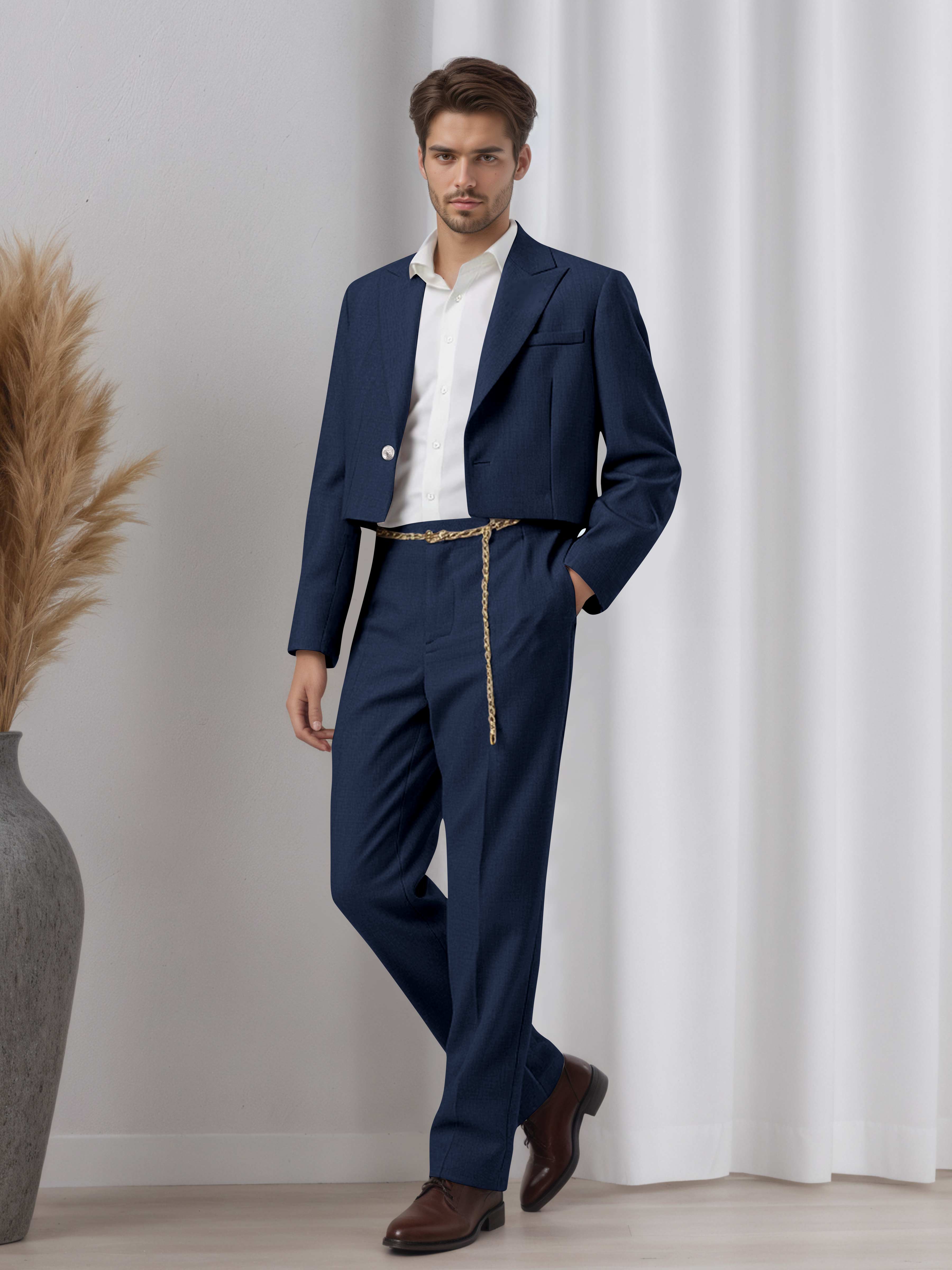 Designer Cropped Peak Lapel Men's 2 Pieces Suit for Events & Casual Wear