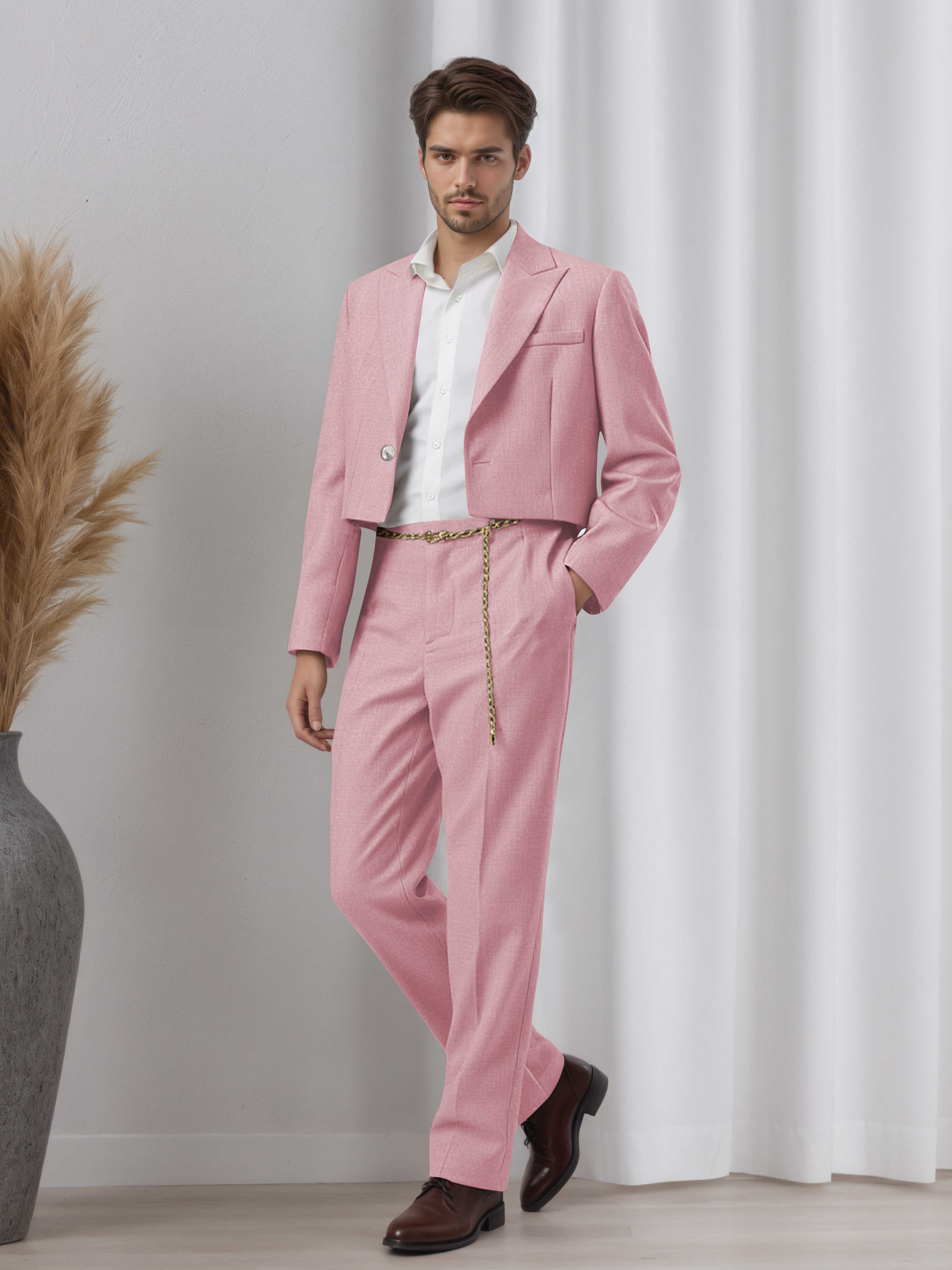 Designer Cropped Peak Lapel Men's 2 Pieces Suit for Events & Casual Wear