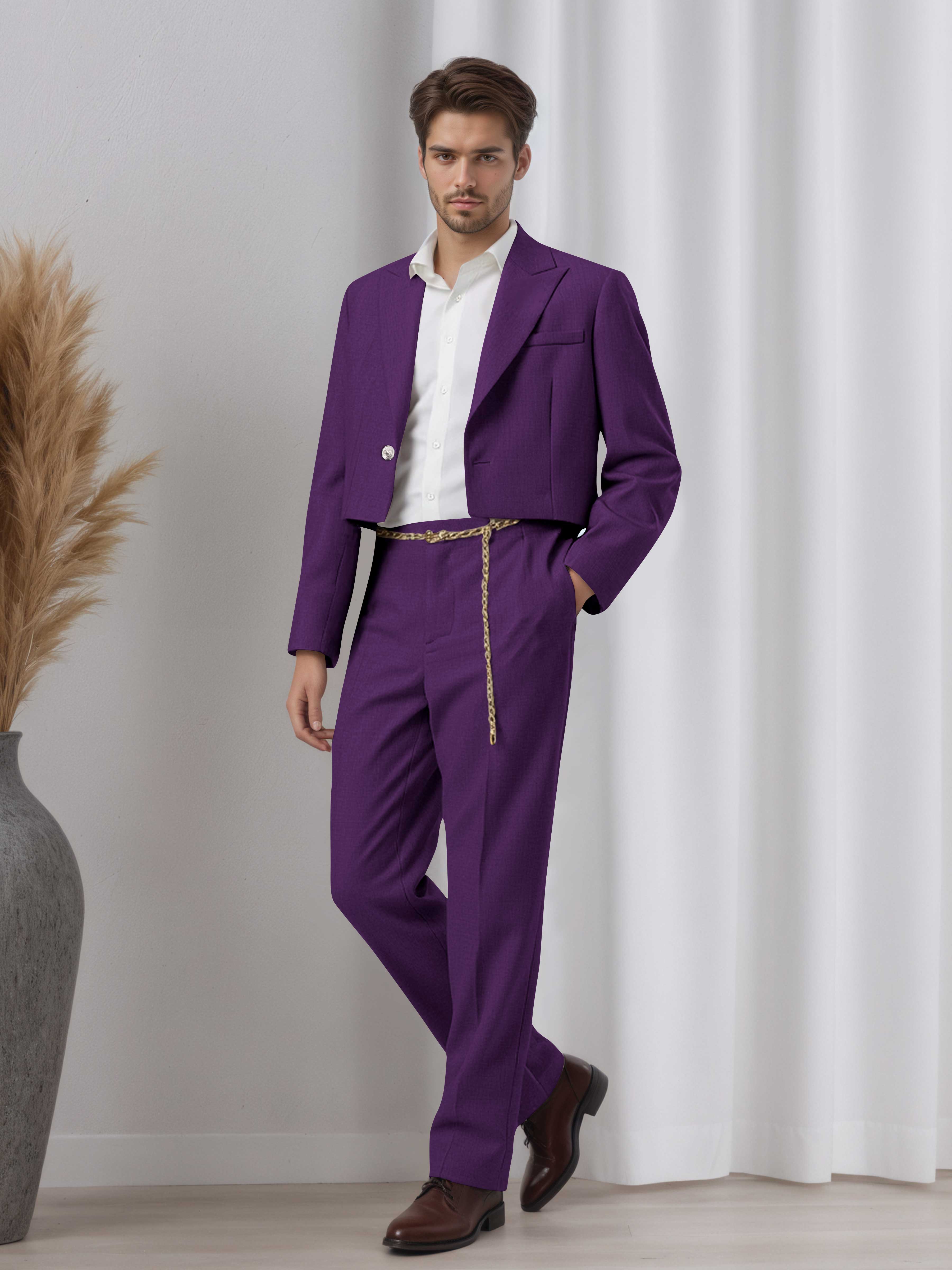 Designer Cropped Peak Lapel Men's 2 Pieces Suit for Events & Casual Wear