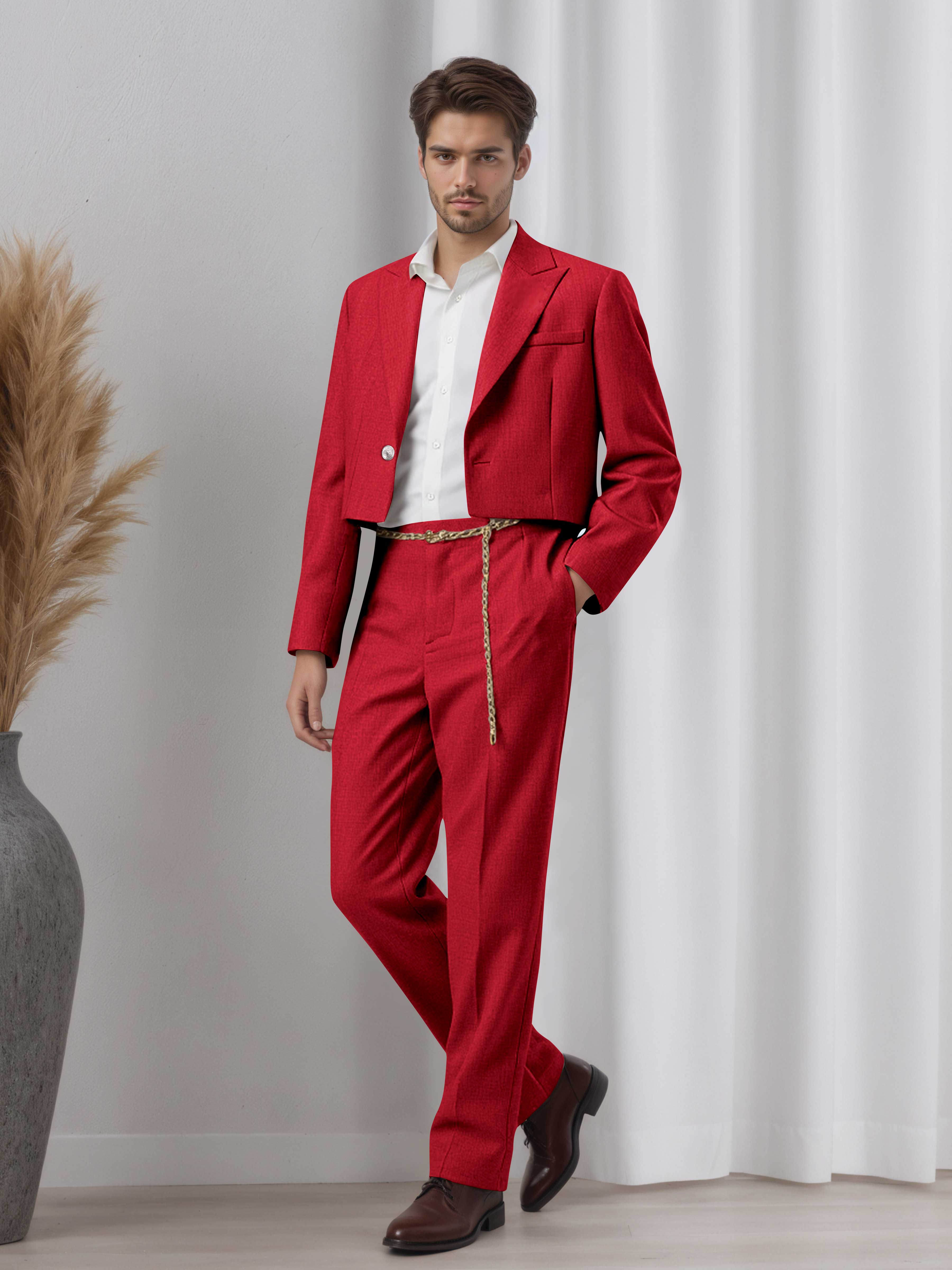 Designer Cropped Peak Lapel Men's 2 Pieces Suit for Events & Casual Wear