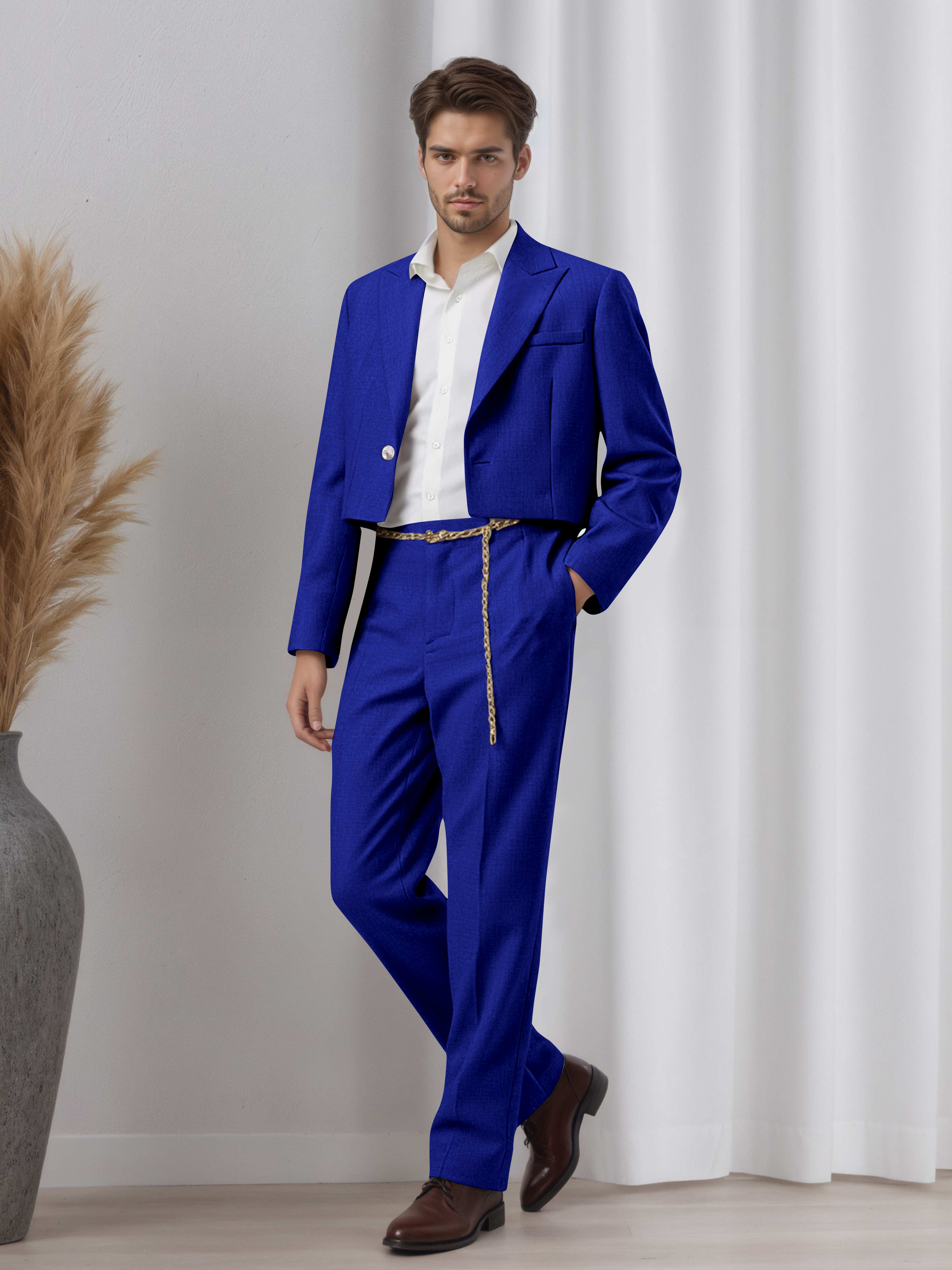 Designer Cropped Peak Lapel Men's 2 Pieces Suit for Events & Casual Wear