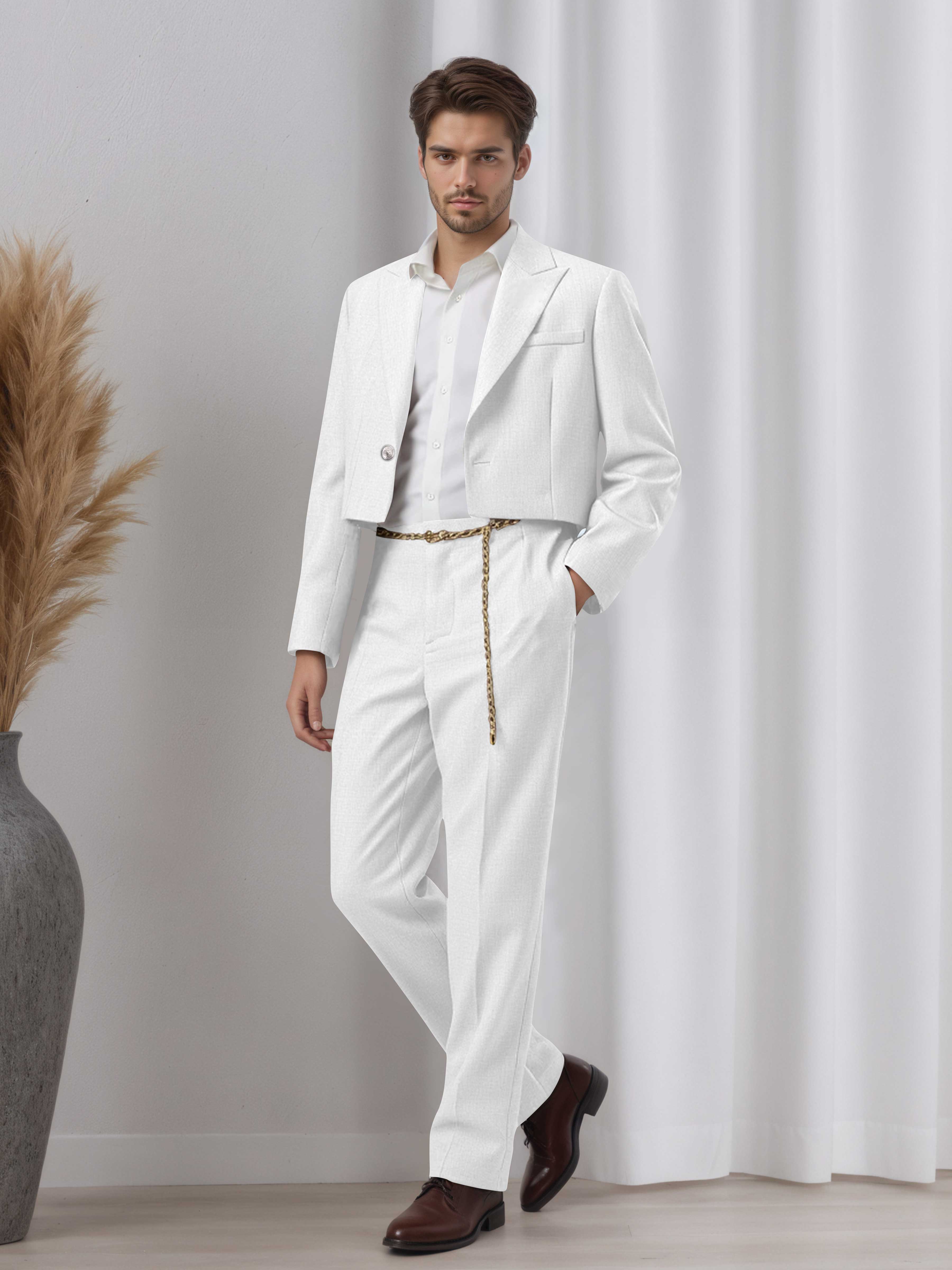 Designer Cropped Peak Lapel Men's 2 Pieces Suit for Events & Casual Wear