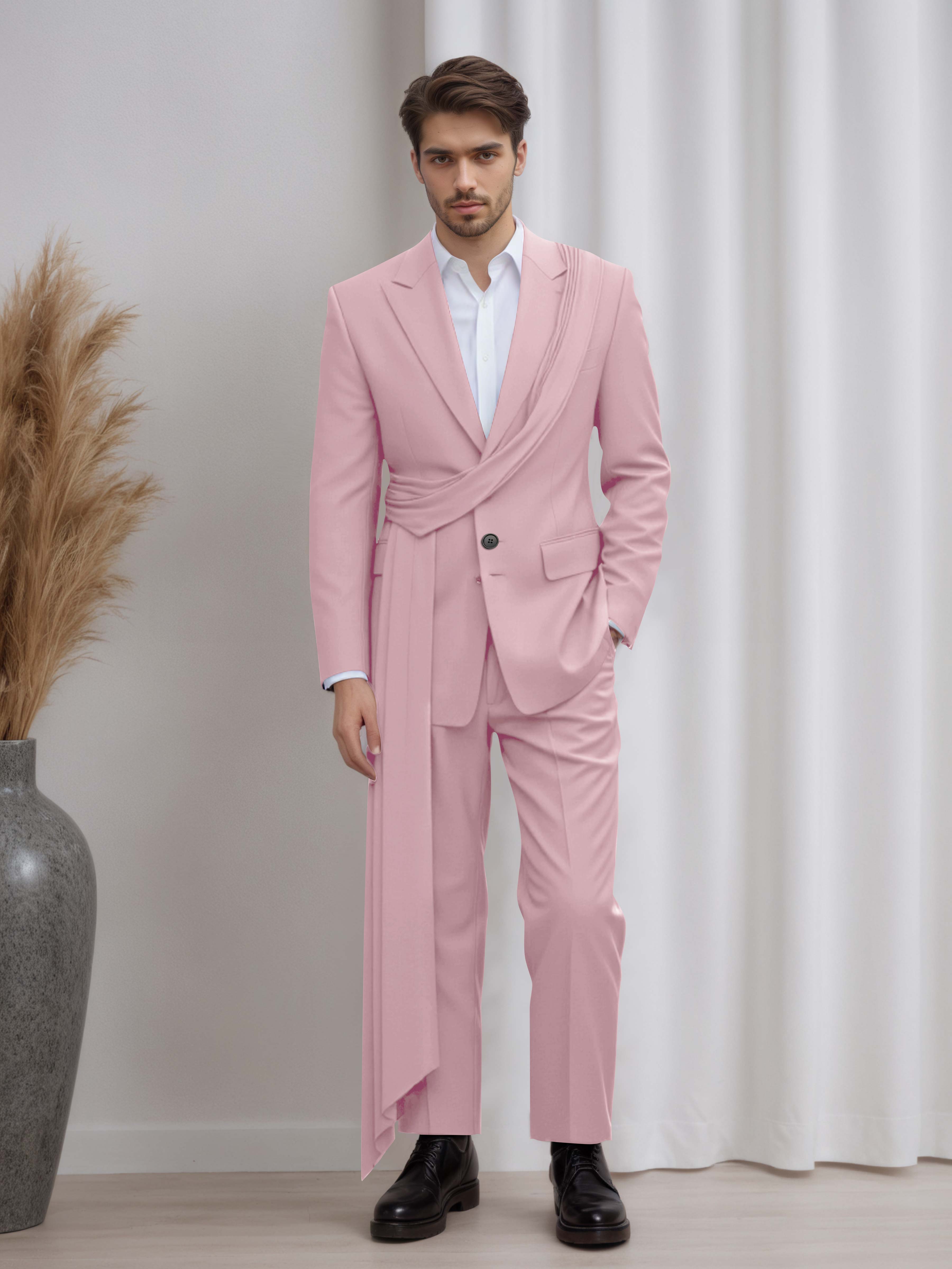 Designer Peak Lapel Men's 2 Pieces Suit with Ribbon Trim for Formal Events