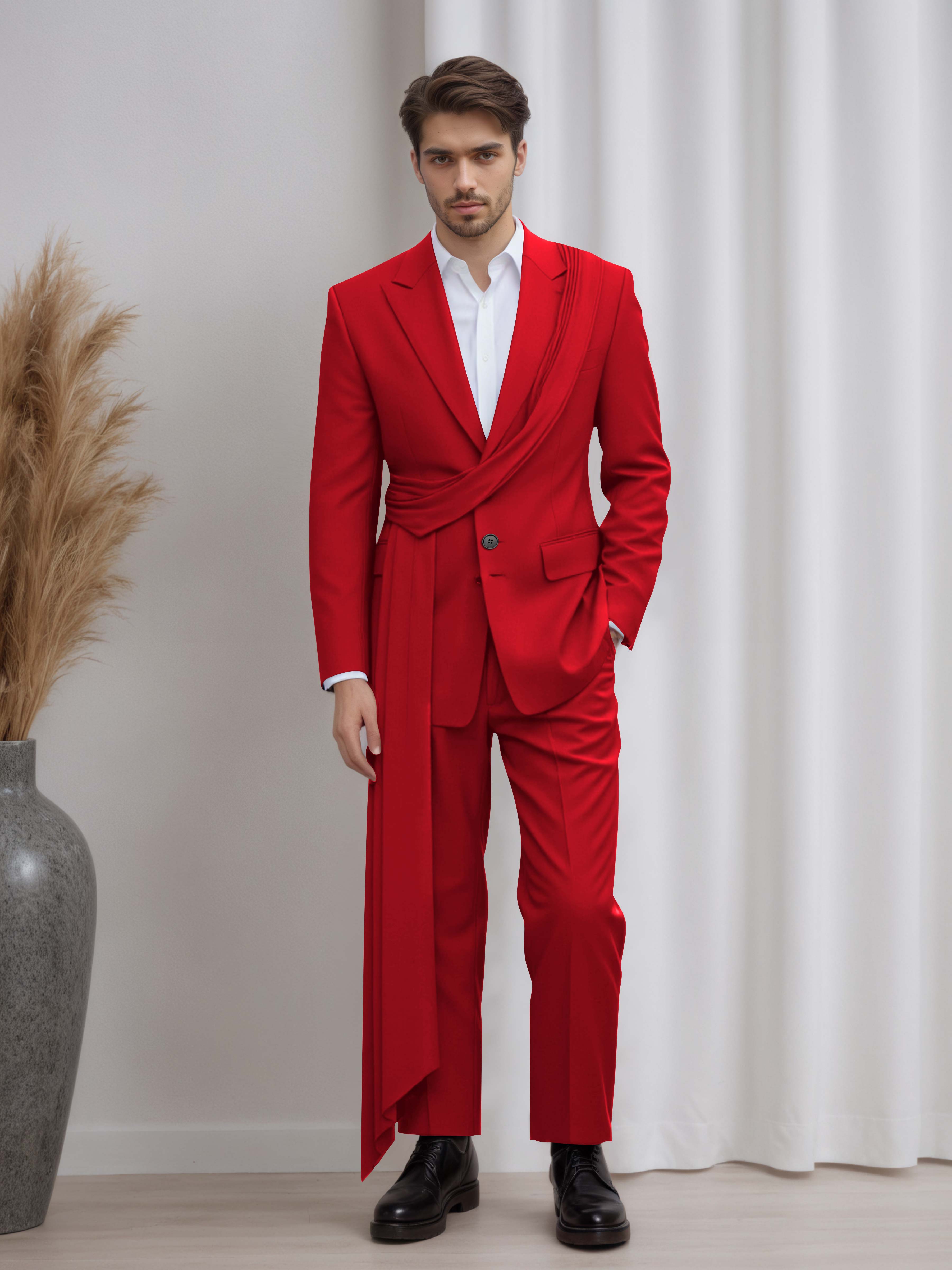 Designer Peak Lapel Men's 2 Pieces Suit with Ribbon Trim for Formal Events