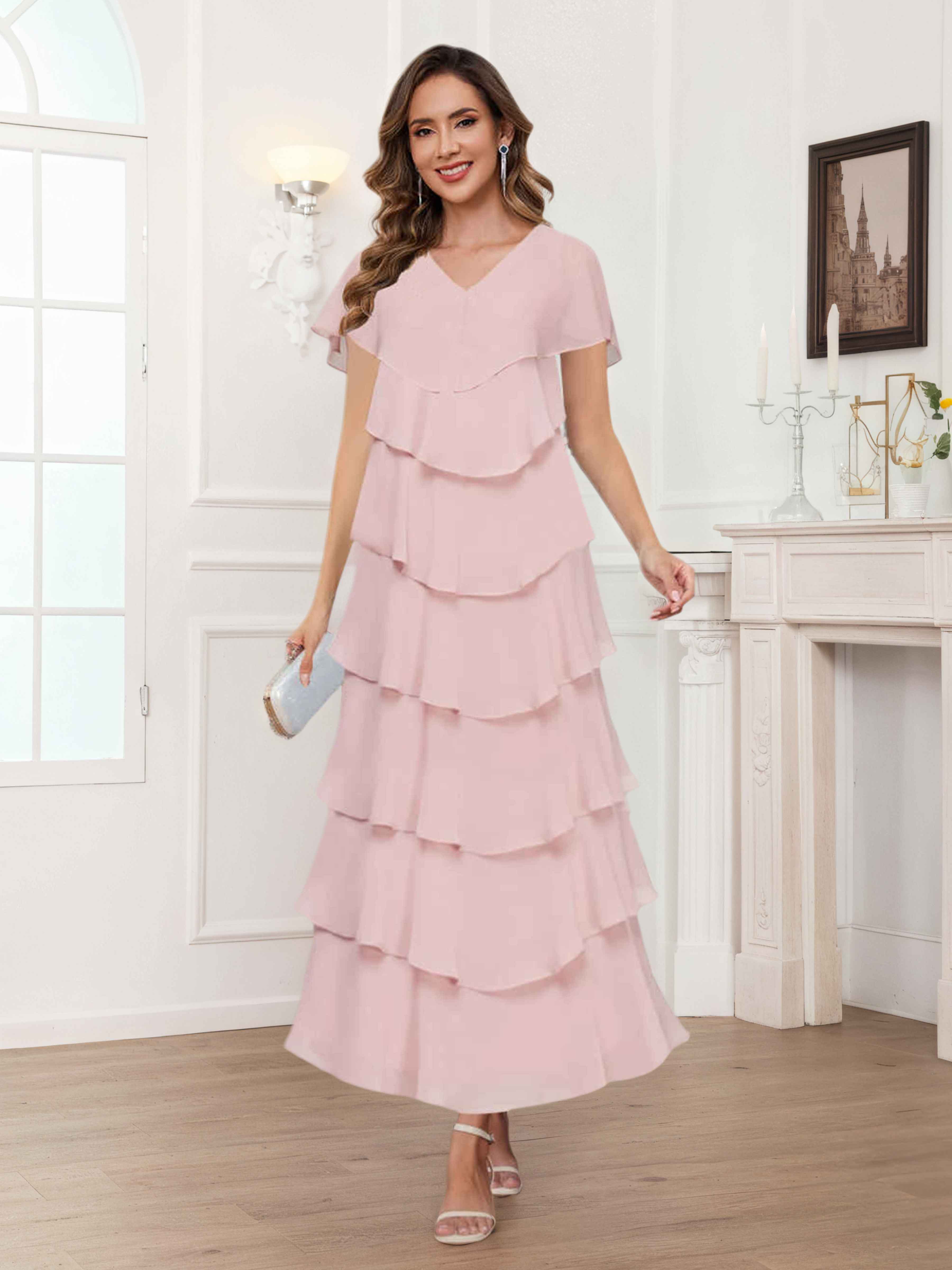 Diantha Flowing A-Line Tiered Long Chiffon Mother Of The Bride Dresses