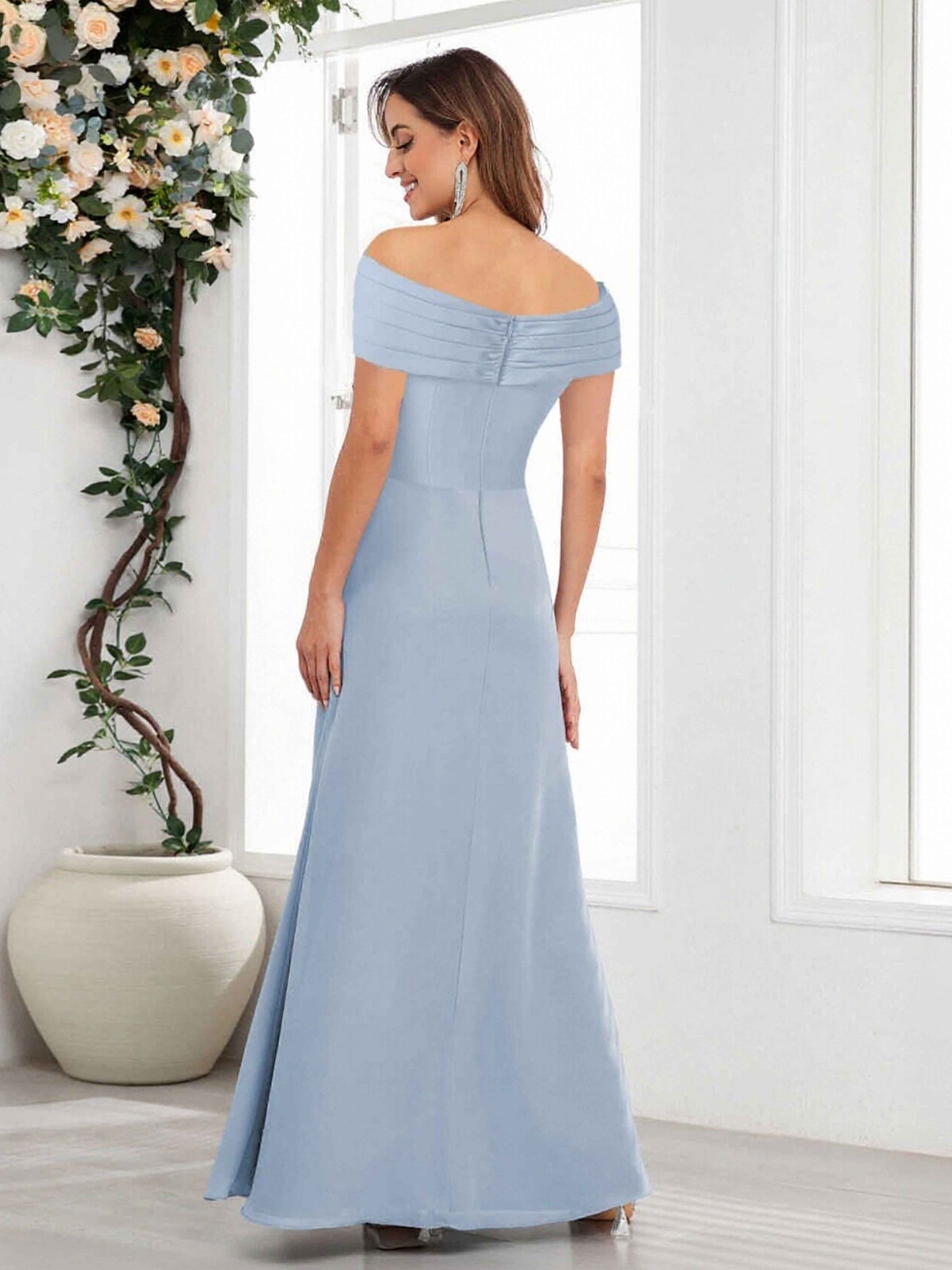 Draelithra A-Line Off the Shoulder Long Chiffon Mother of the Bride Dresses