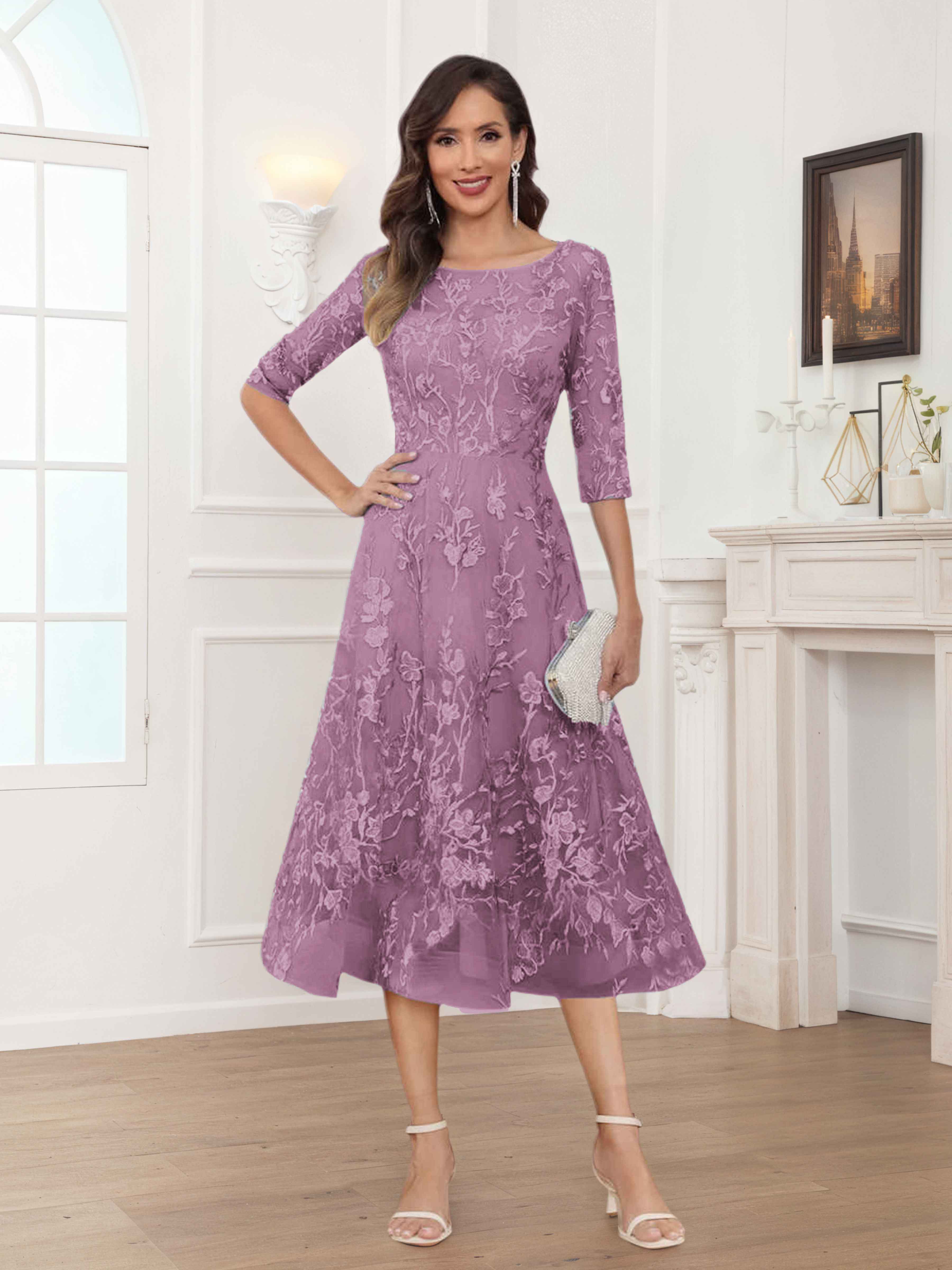 Pax Dreamy A-Line Illusion Lace Tea Length Mother of The Bride Dresses