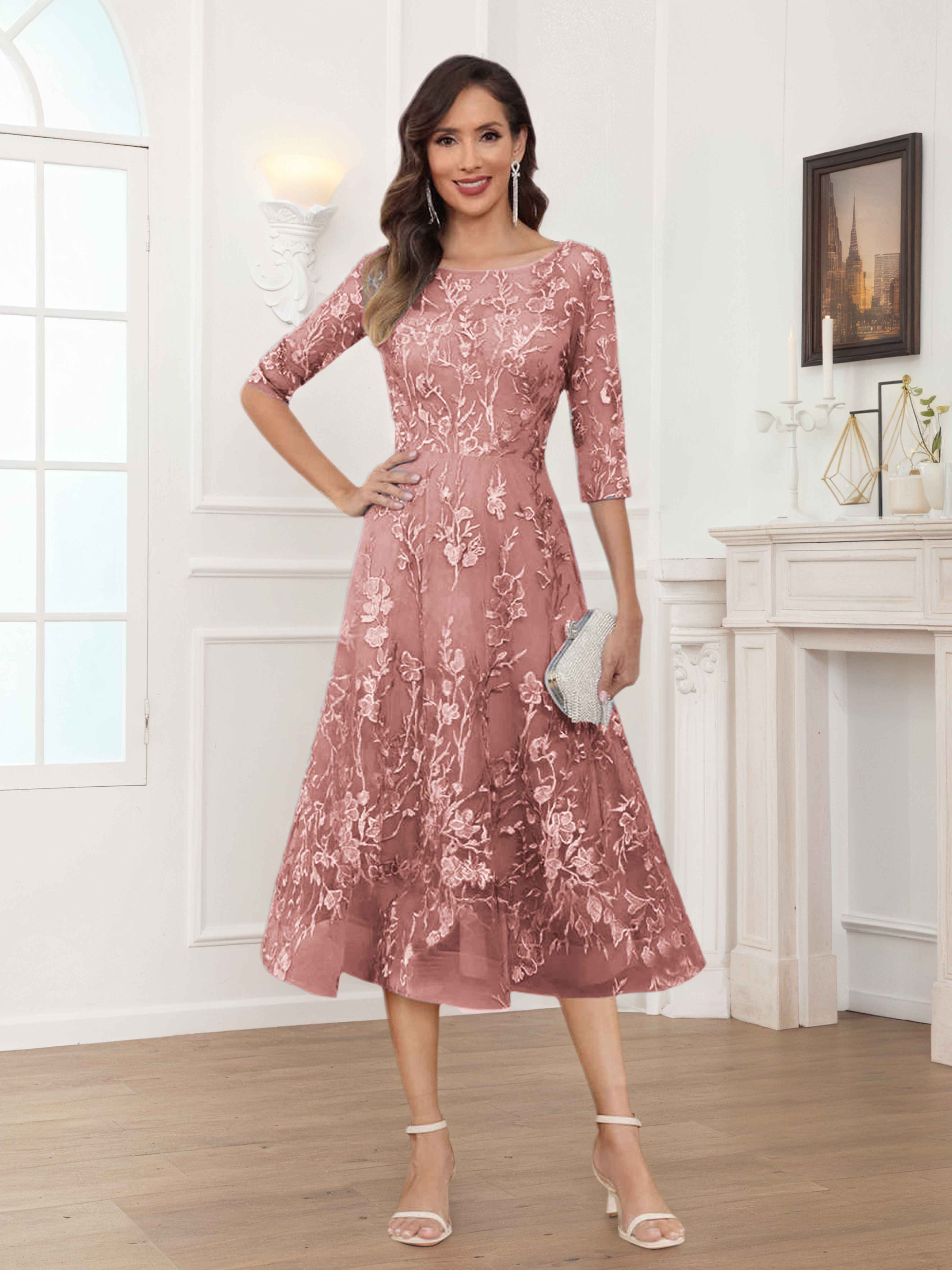 Pax Dreamy A-Line Illusion Lace Tea Length Mother of The Bride Dresses
