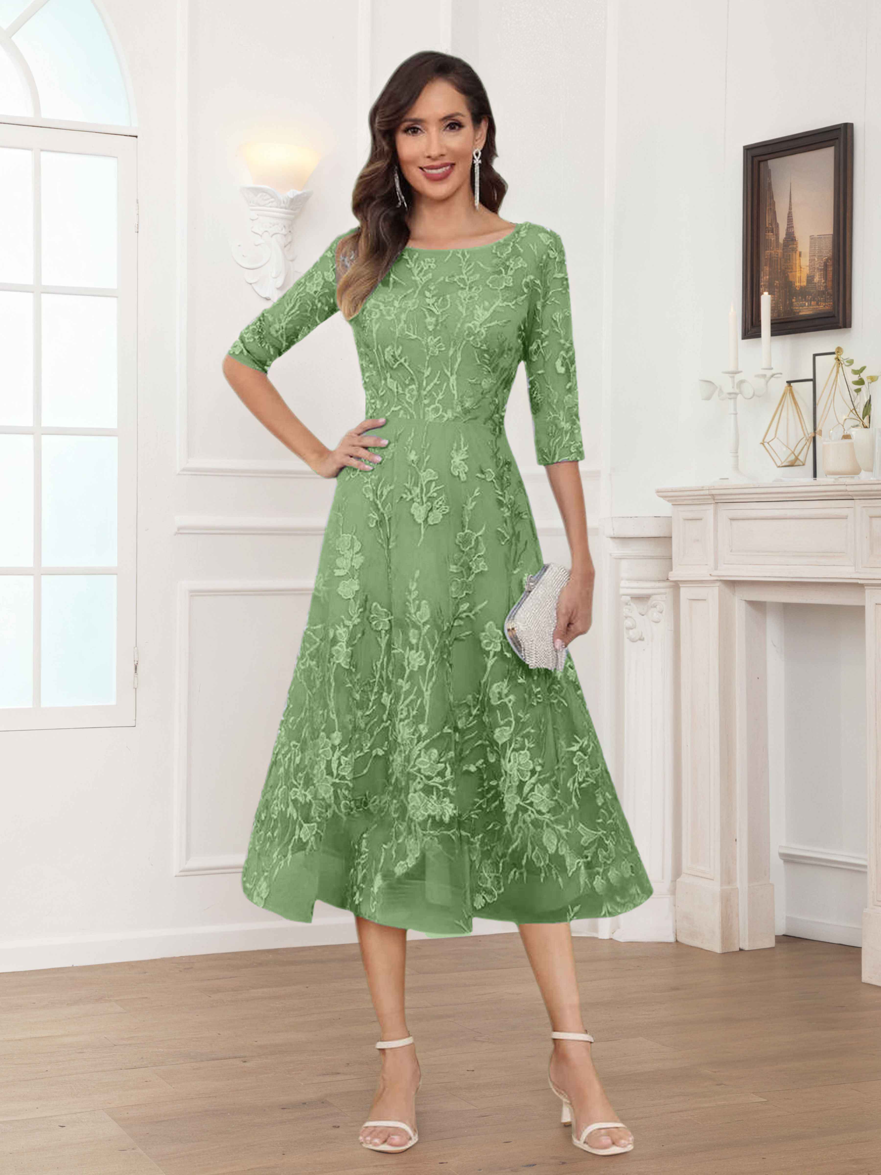 Pax Dreamy A-Line Illusion Lace Tea Length Mother of The Bride Dresses