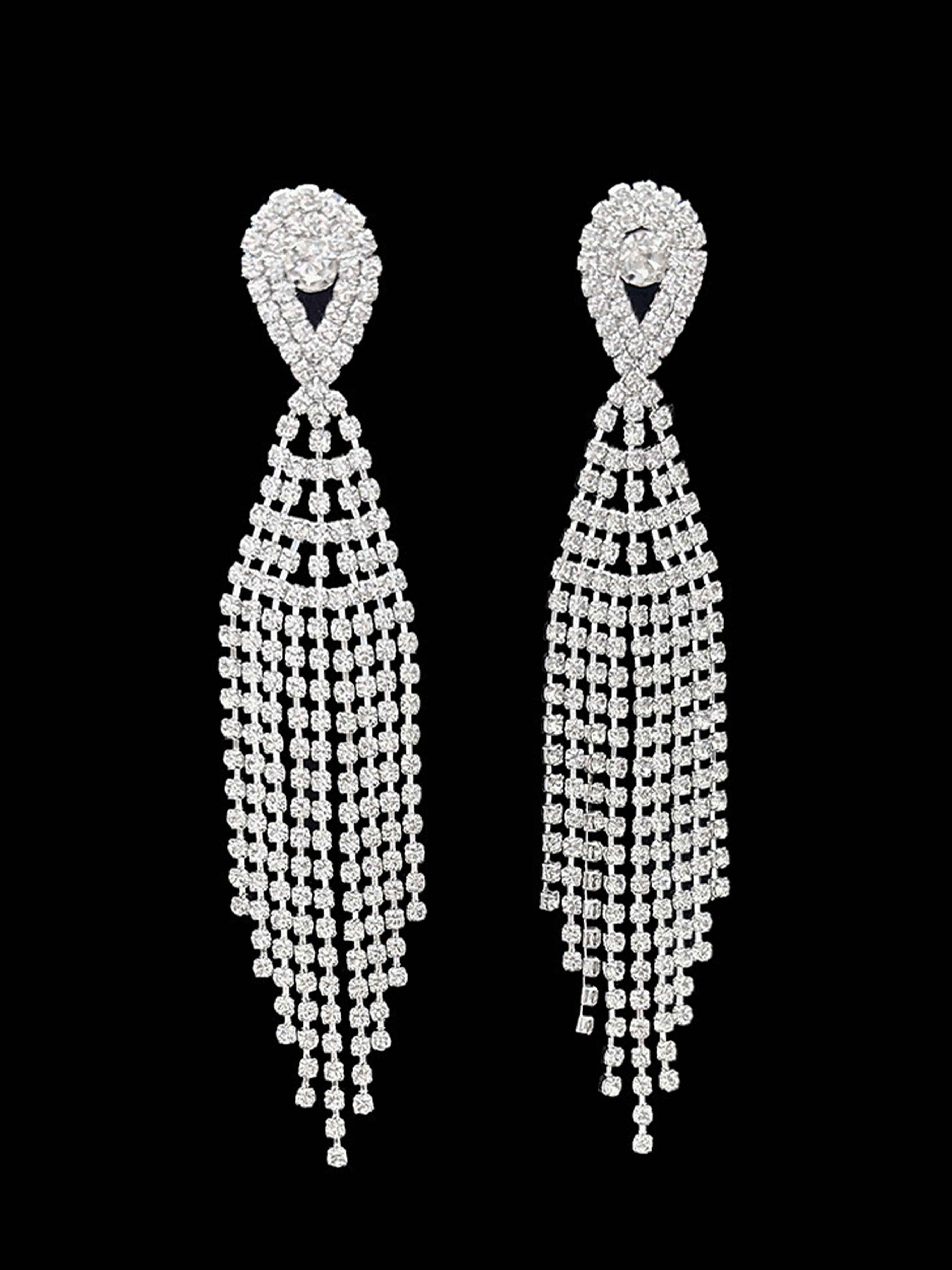 Shiny Rhinestone Long Tassel Earrings