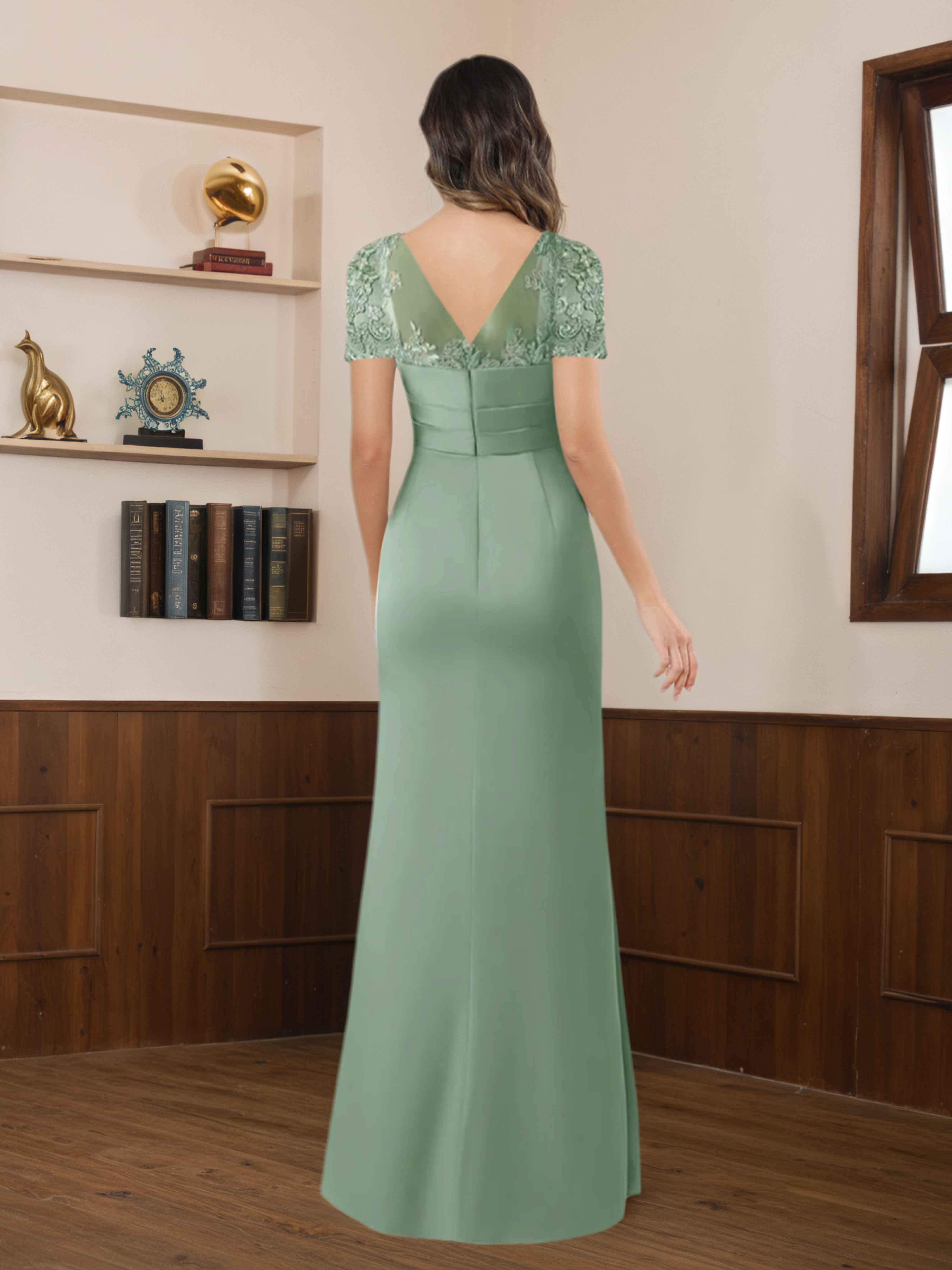 Elara Delicate Mermaid Illusion Appliques Long Satin Mother of The Bride Dresses