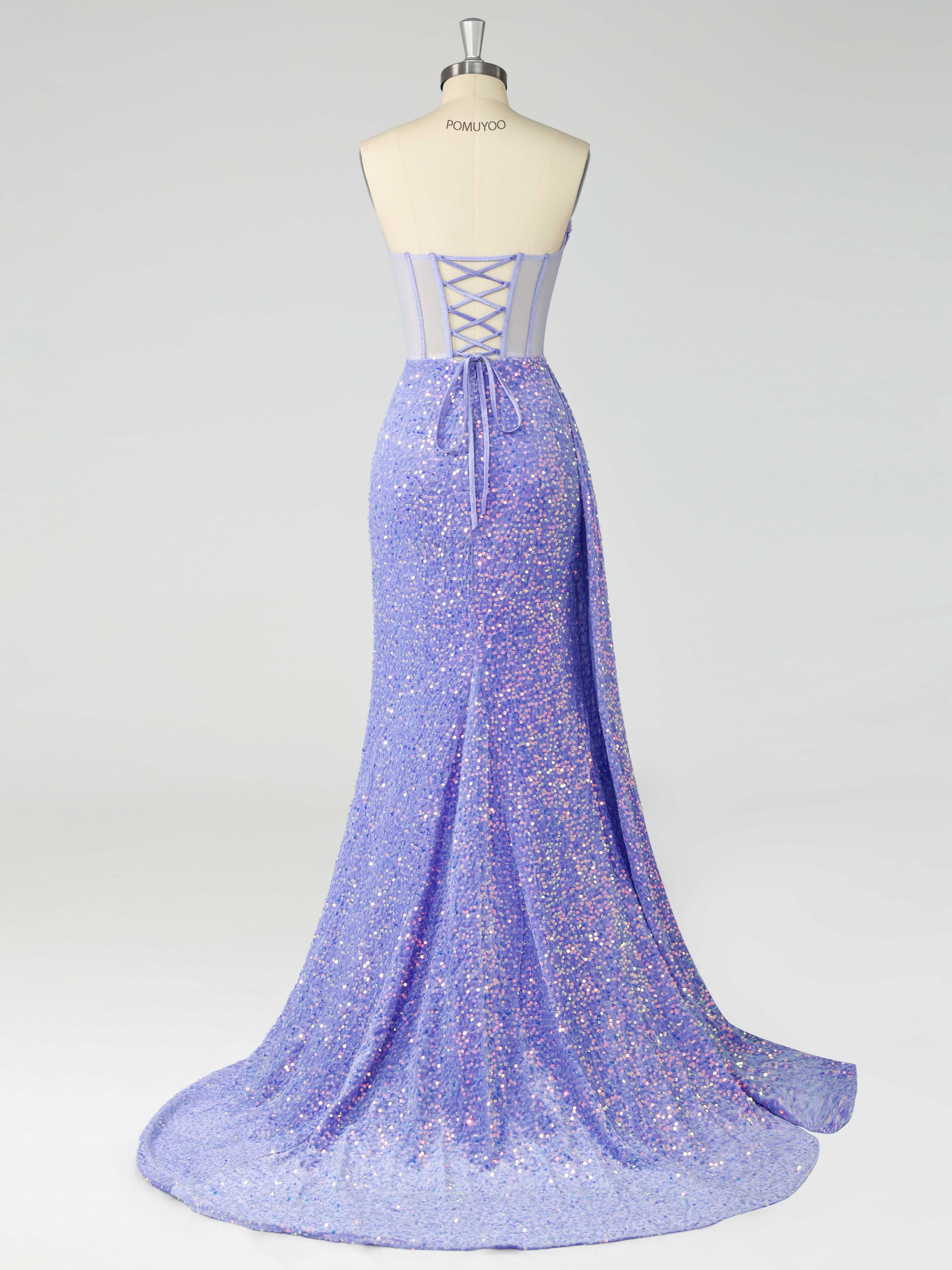 Elegant Strapless Corset Velvet Sequins Train Prom Dresses UK