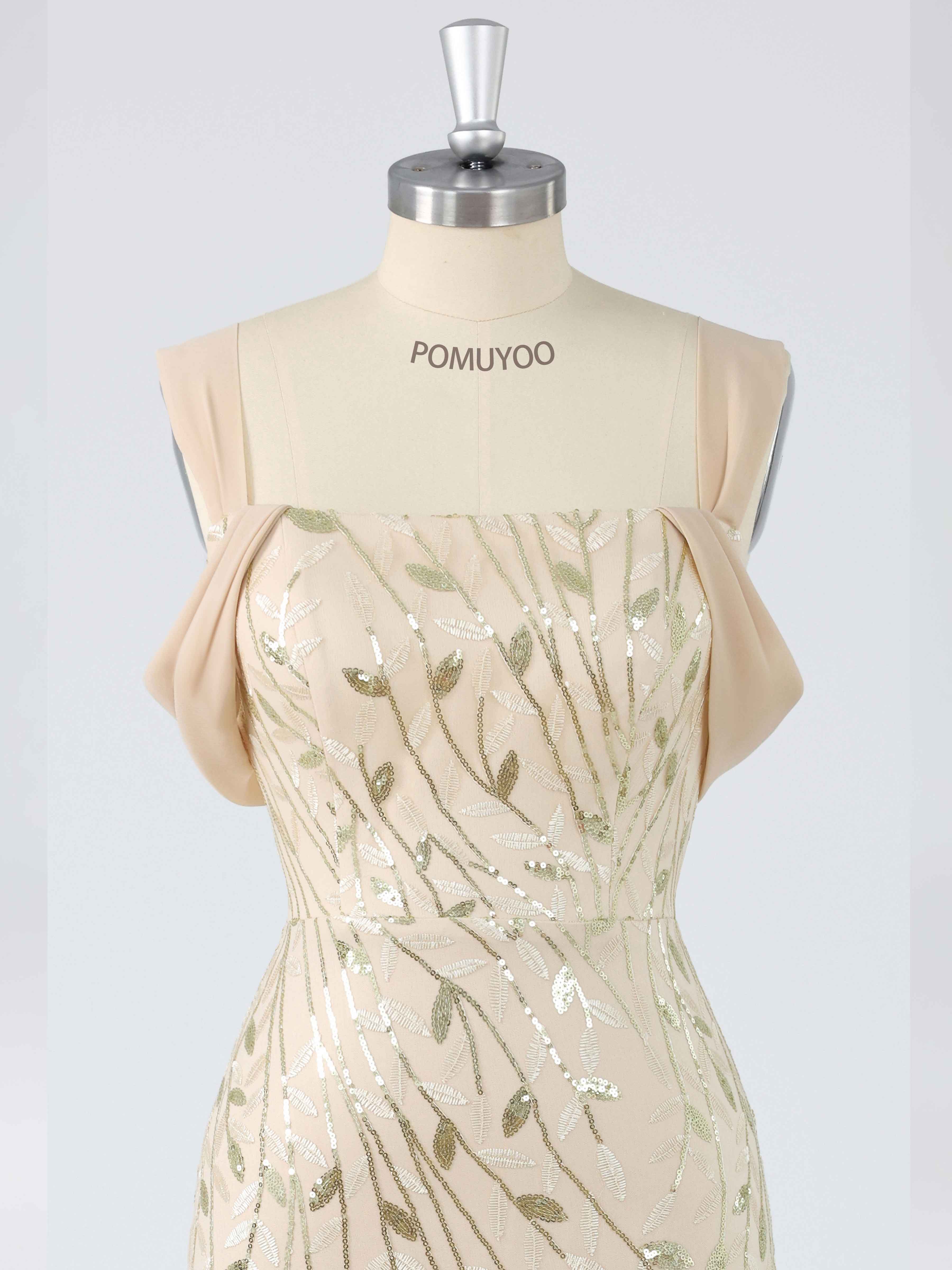 Graceful Trumpet Square Leaf Sequins Long Mother of the Bride & Groom Dresses UK