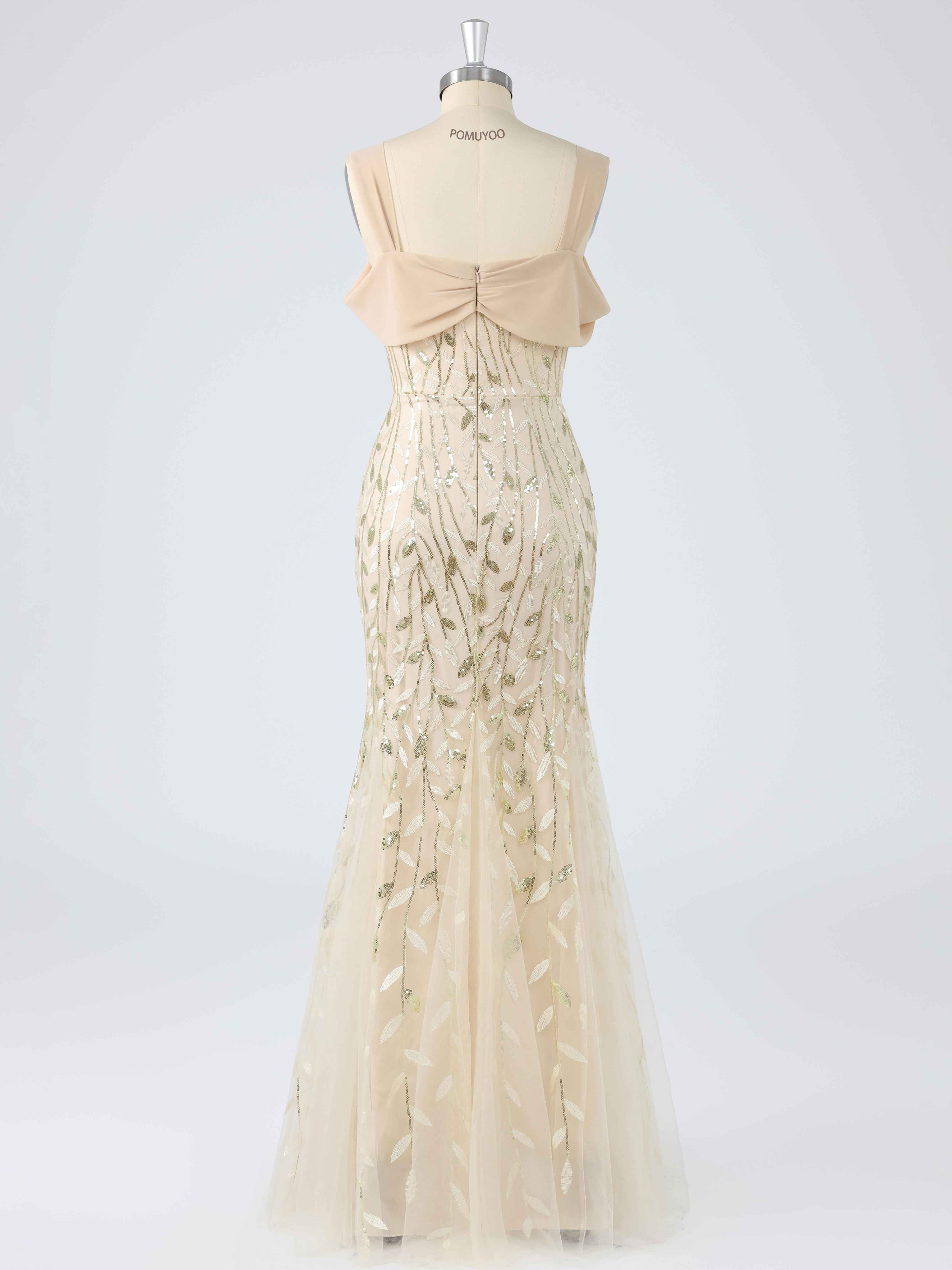 Graceful Trumpet Square Leaf Sequins Long Mother of the Bride & Groom Dresses UK